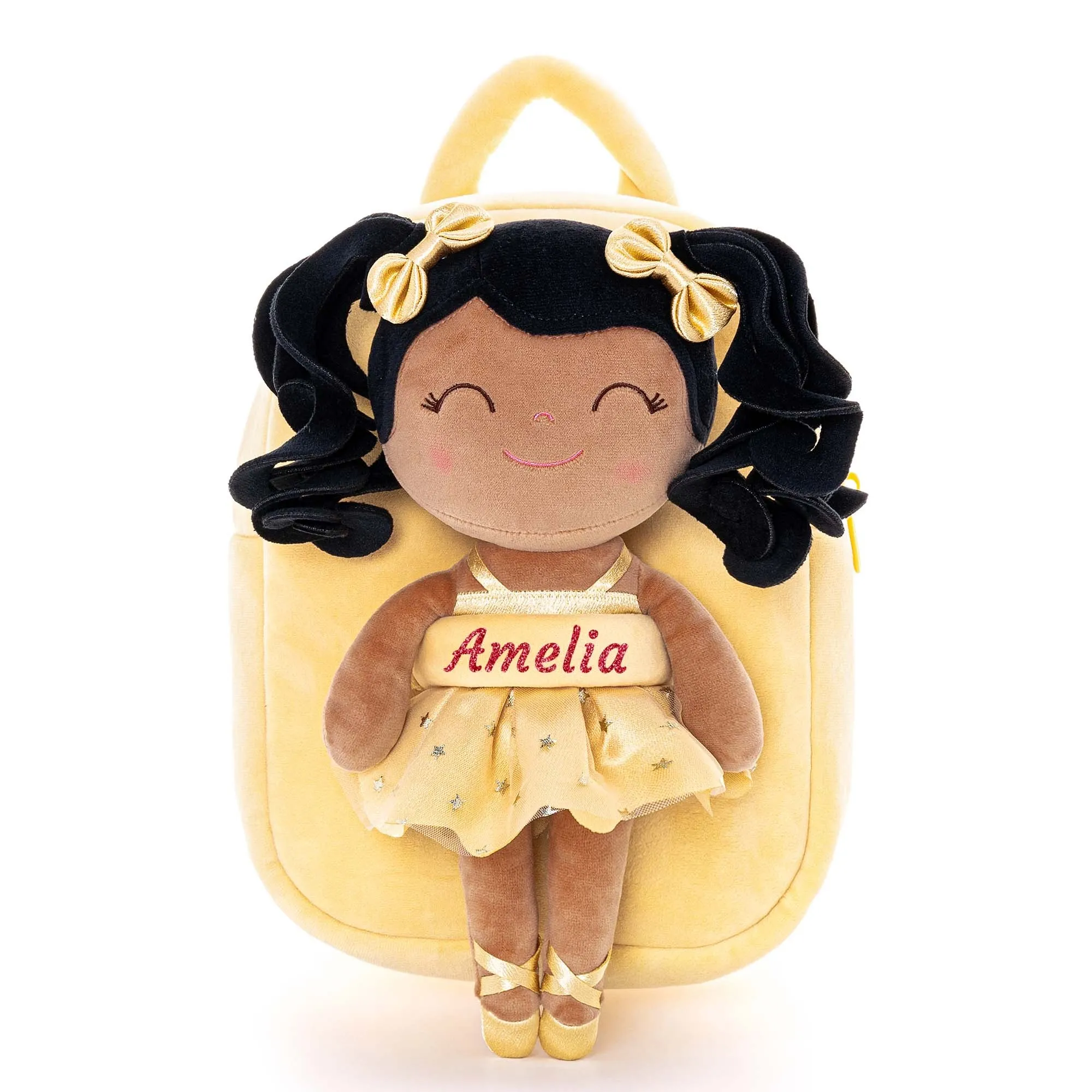 Gloveleya 9-inch Toddler Backpack Plush Curly Ballet Girl Dolls Backpack Tanned Gold Ballet Dream