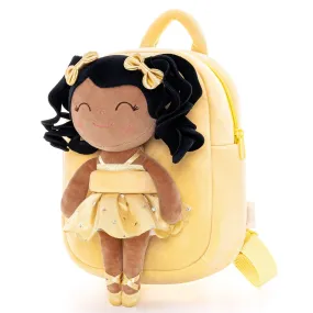 Gloveleya 9-inch Toddler Backpack Plush Curly Ballet Girl Dolls Backpack Tanned Gold Ballet Dream