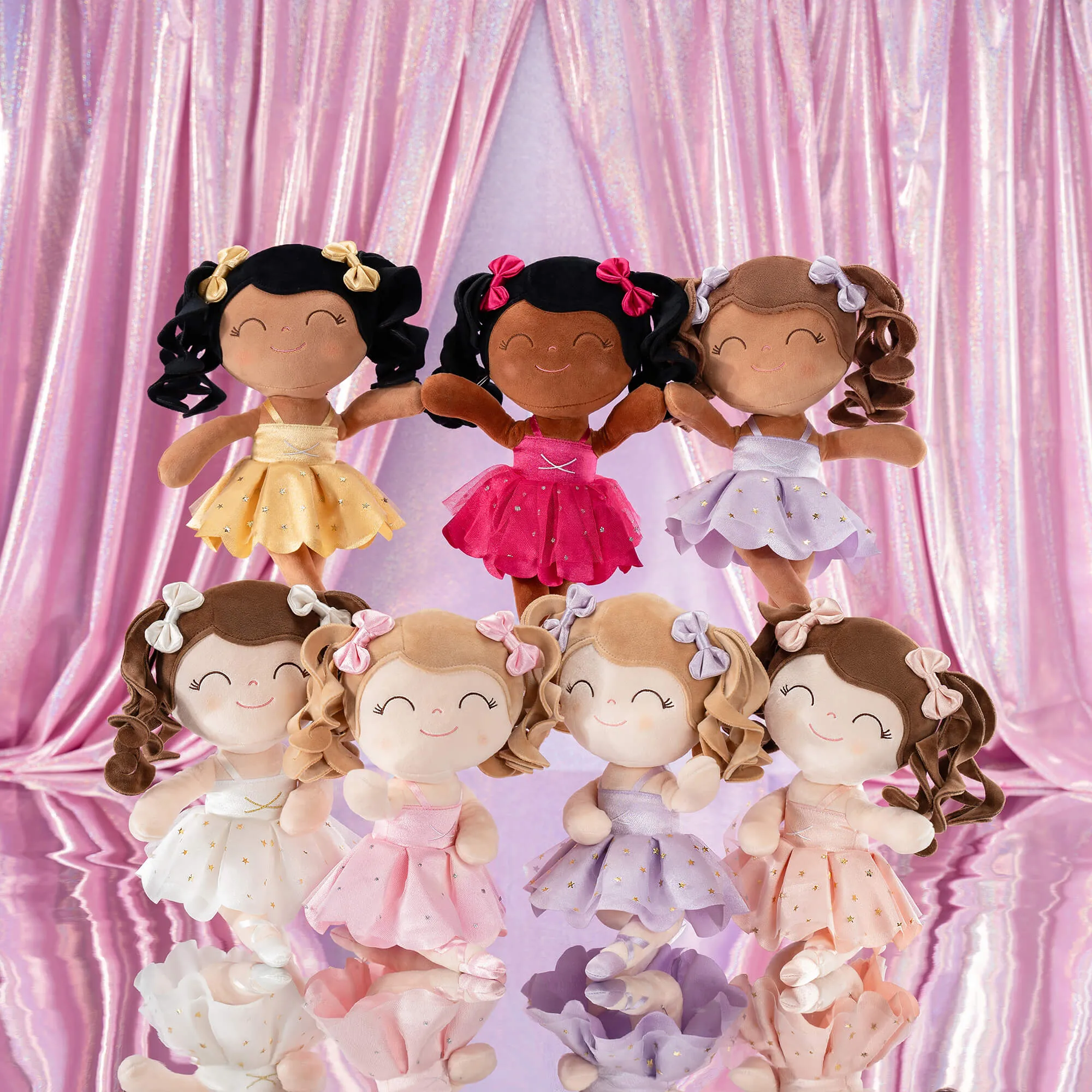 Gloveleya 9-inch Toddler Backpack Plush Curly Ballet Girl Dolls Backpack Tanned Gold Ballet Dream