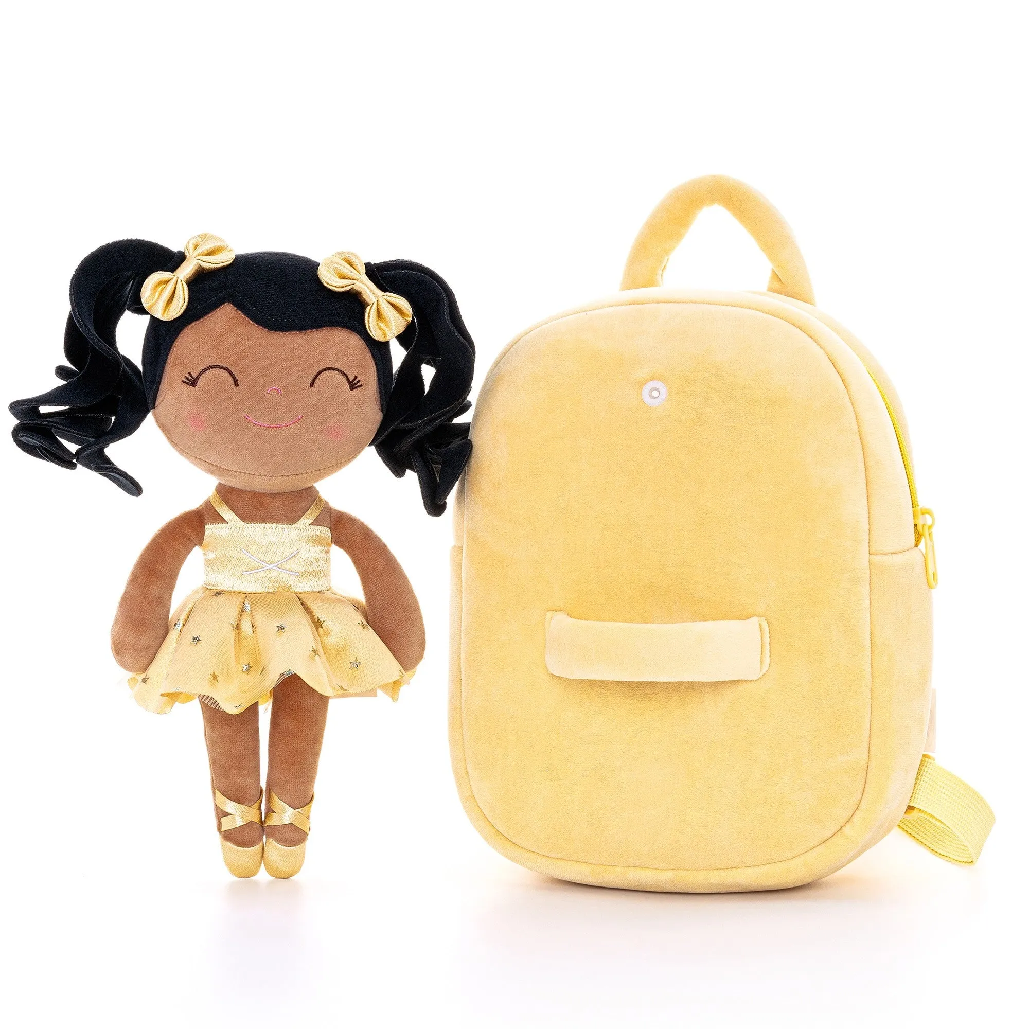 Gloveleya 9-inch Toddler Backpack Plush Curly Ballet Girl Dolls Backpack Tanned Gold Ballet Dream