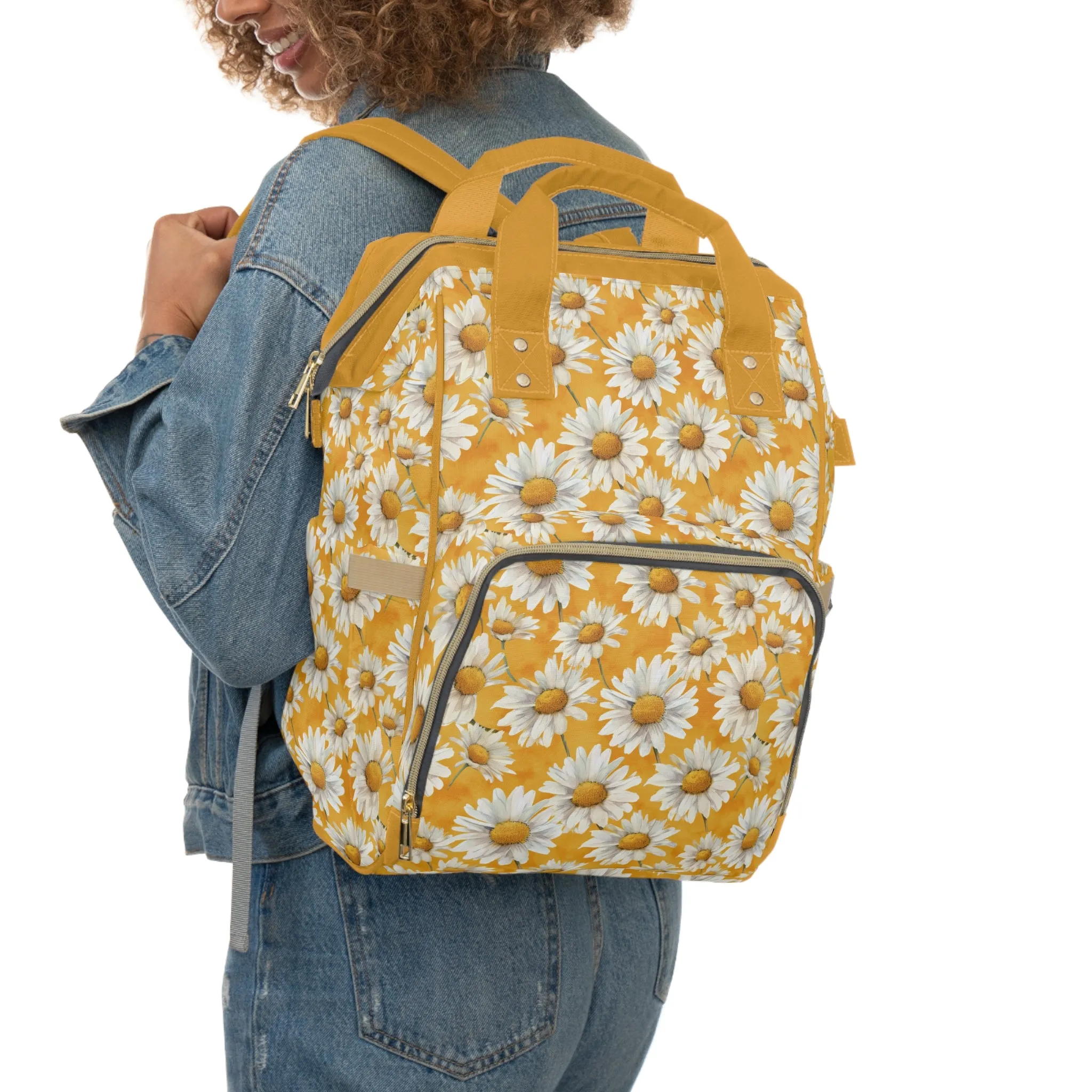 Golden Daisy Field with Vibrant Yellow Floral Design Multifunctional Diaper Backpack