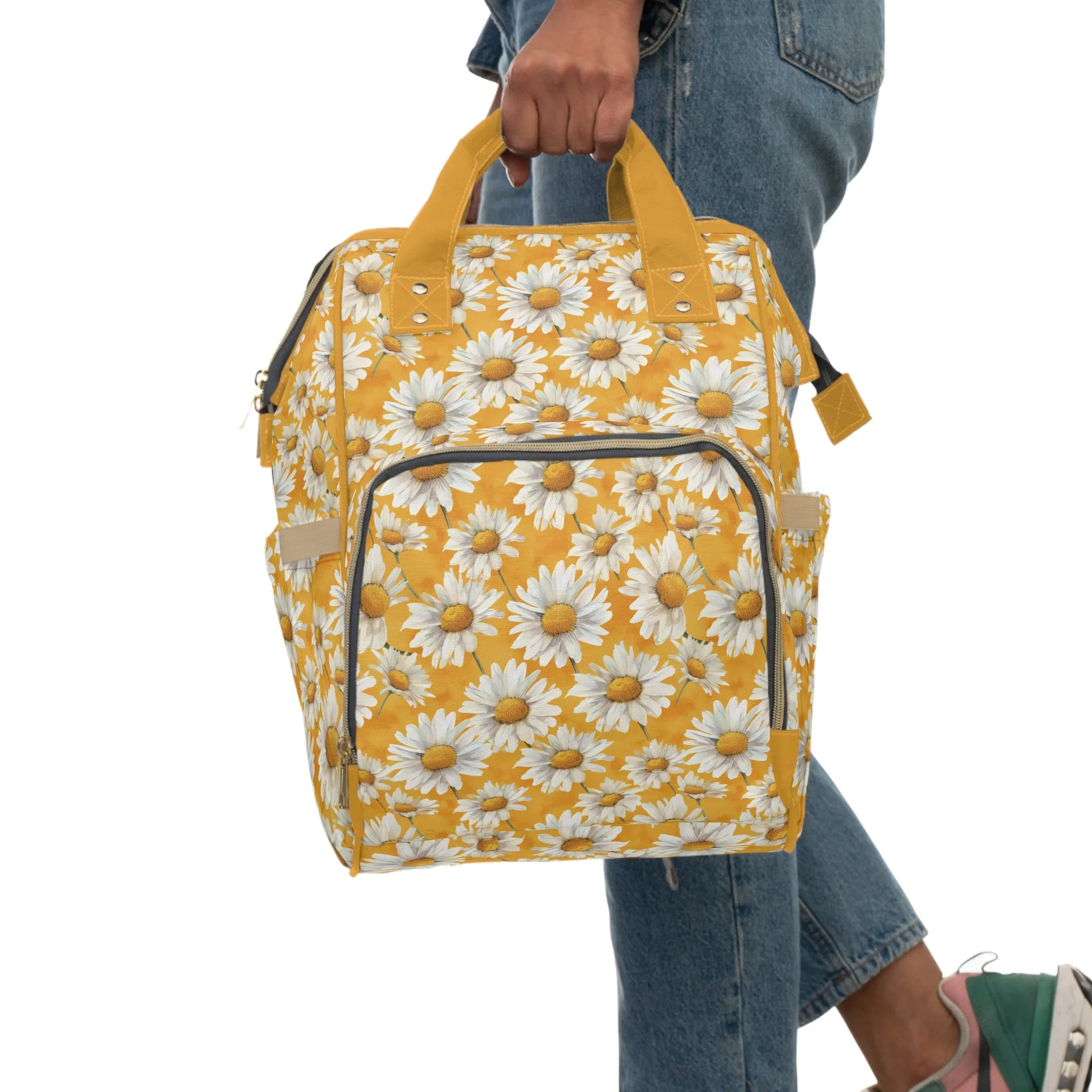 Golden Daisy Field with Vibrant Yellow Floral Design Multifunctional Diaper Backpack