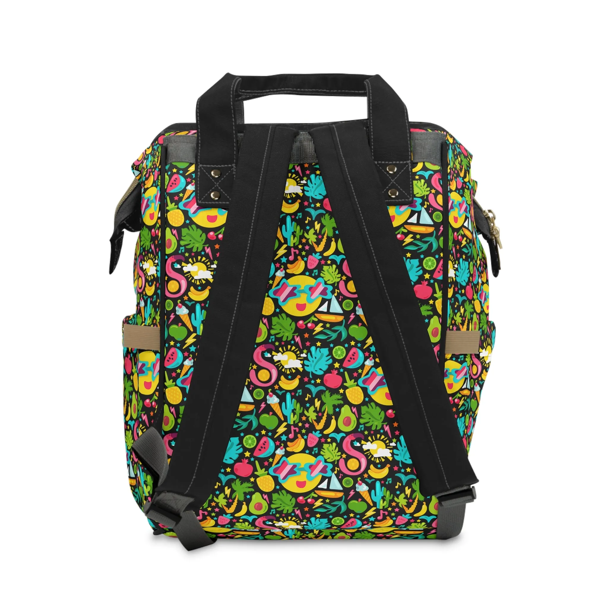 Island Vibes: Tropical Kids Summer Fruits, Boats, Flamingos, and the Sun Multifunctional Diaper Backpack