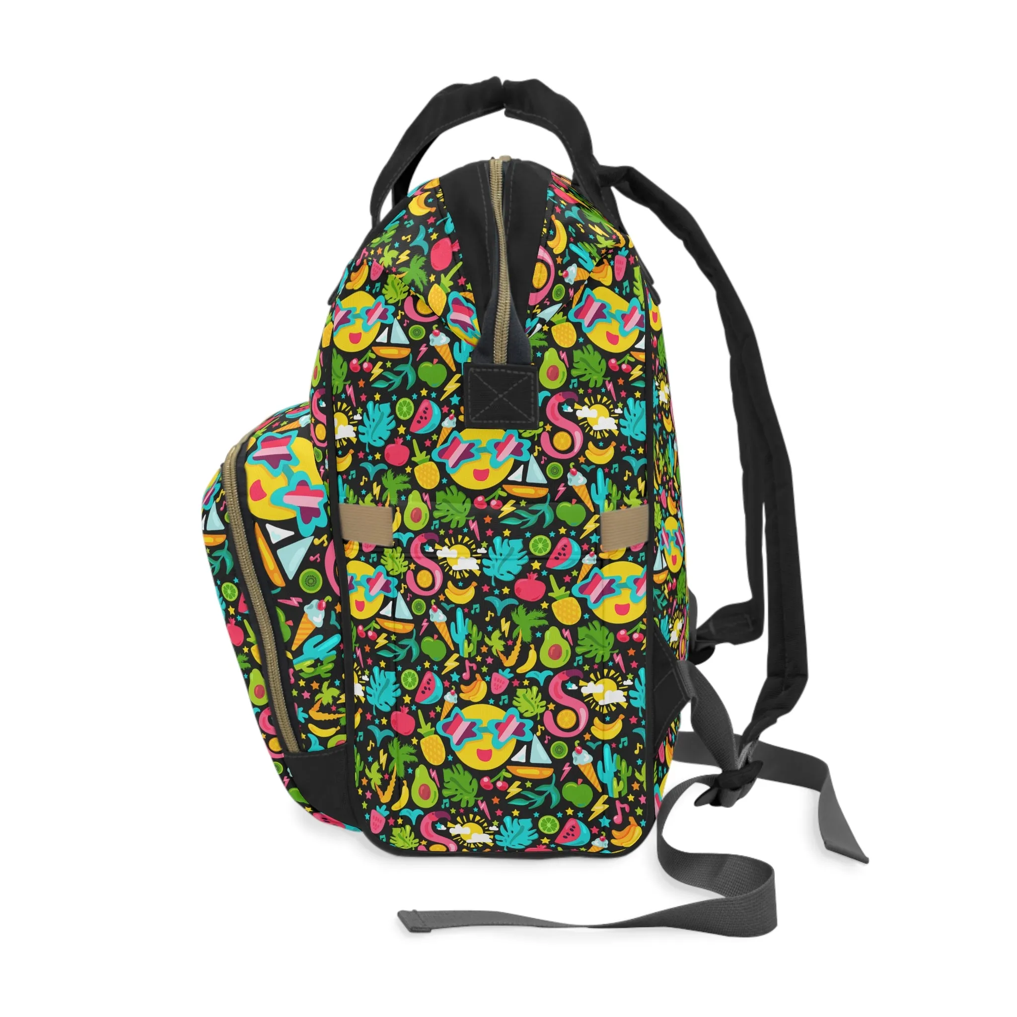 Island Vibes: Tropical Kids Summer Fruits, Boats, Flamingos, and the Sun Multifunctional Diaper Backpack