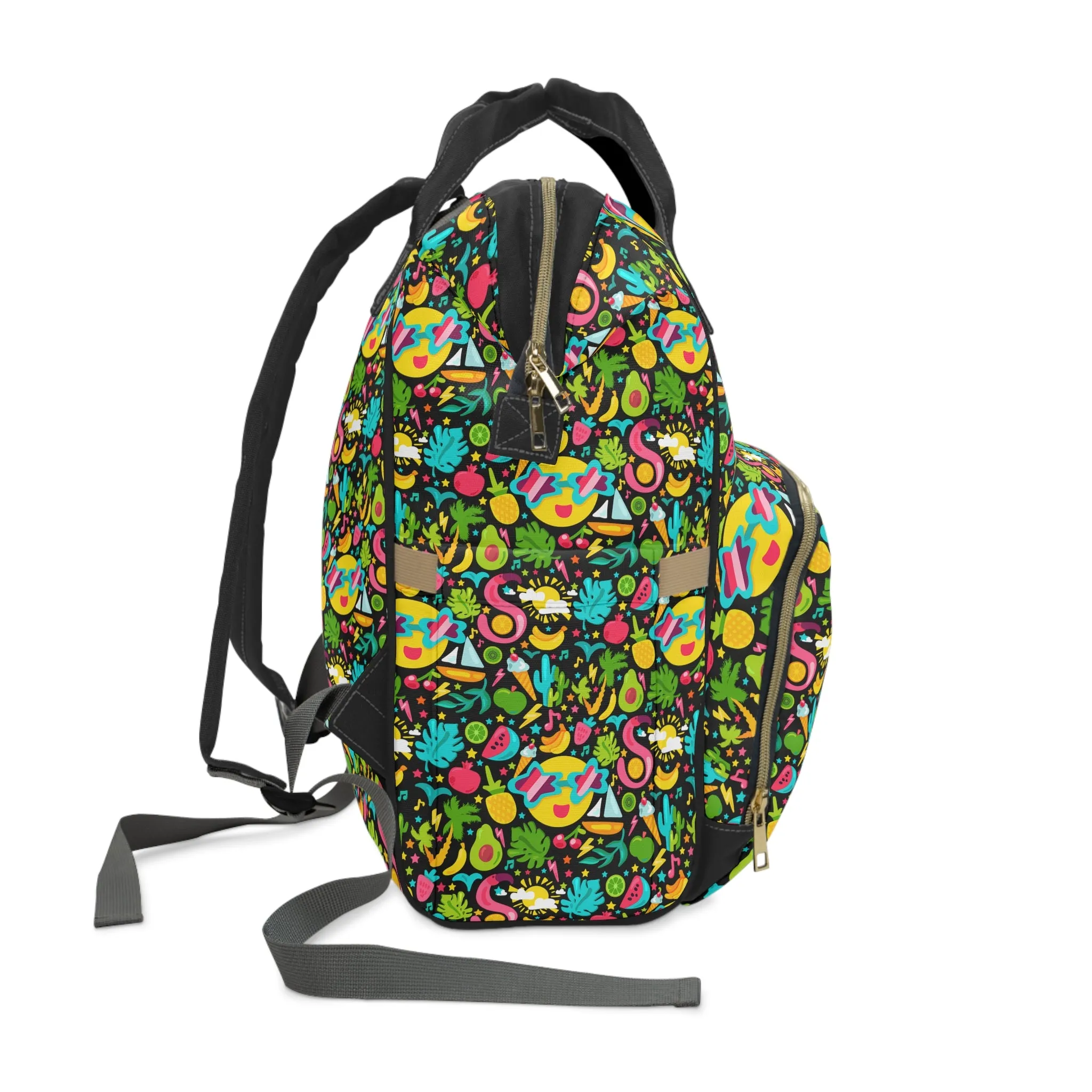 Island Vibes: Tropical Kids Summer Fruits, Boats, Flamingos, and the Sun Multifunctional Diaper Backpack