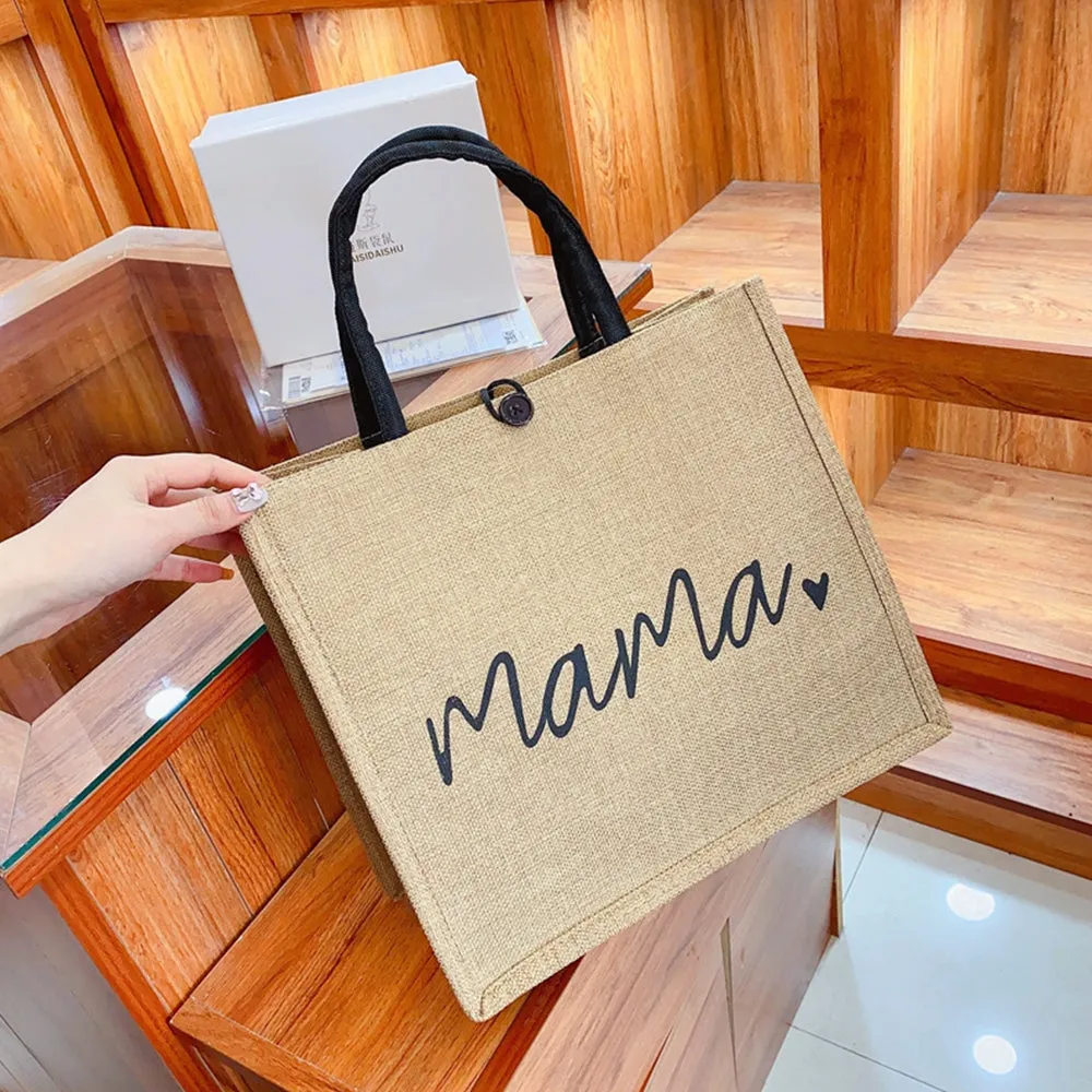 Jute Tote Bag with Handle Reusable Handbags Burlap Tote Mama Bag Style 1