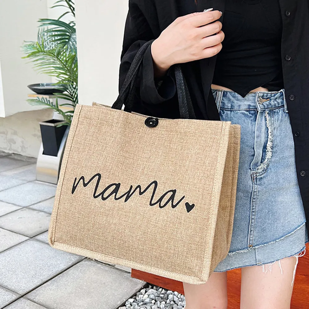 Jute Tote Bag with Handle Reusable Handbags Burlap Tote Mama Bag Style 1