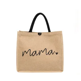 Jute Tote Bag with Handle Reusable Handbags Burlap Tote Mama Bag Style 1