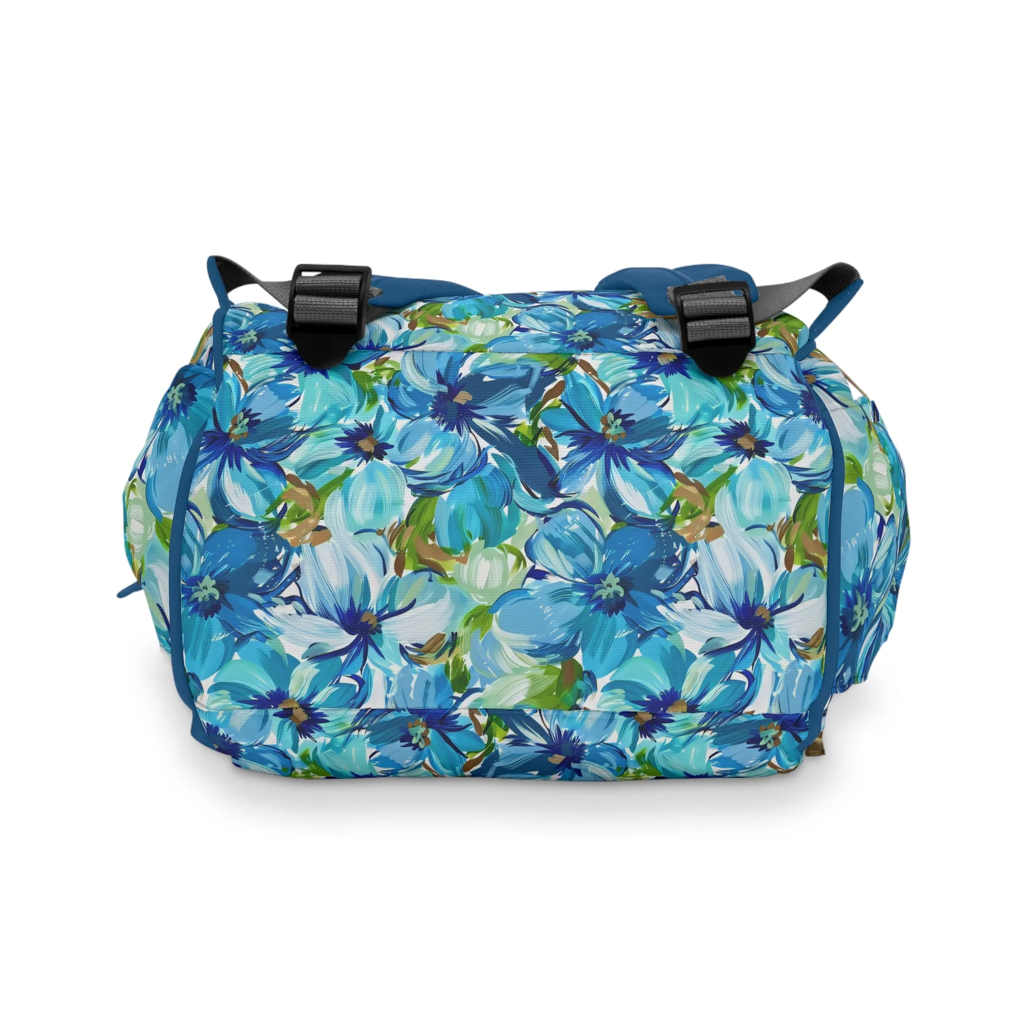 Large Blue Watercolor Flowers with Gentle Accents of Brown and Green Multifunctional Diaper Backpack
