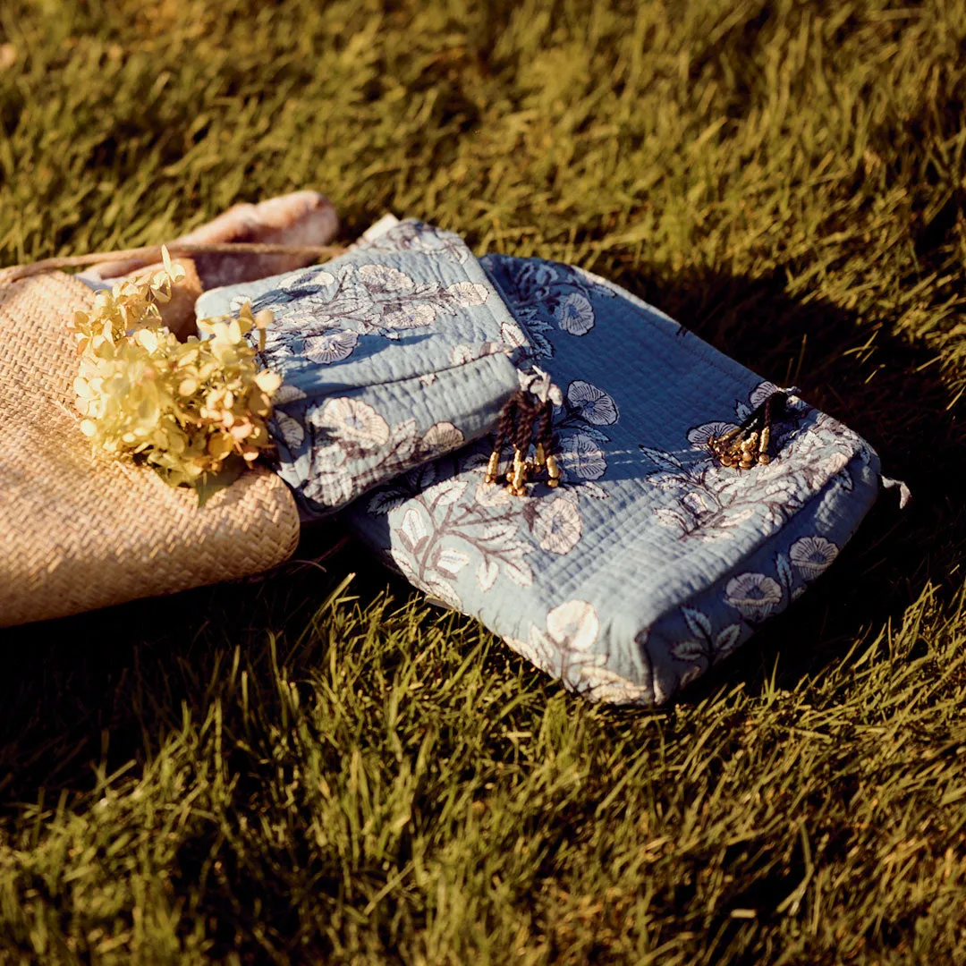 Large Quilted Pouch - Blue Bouquet