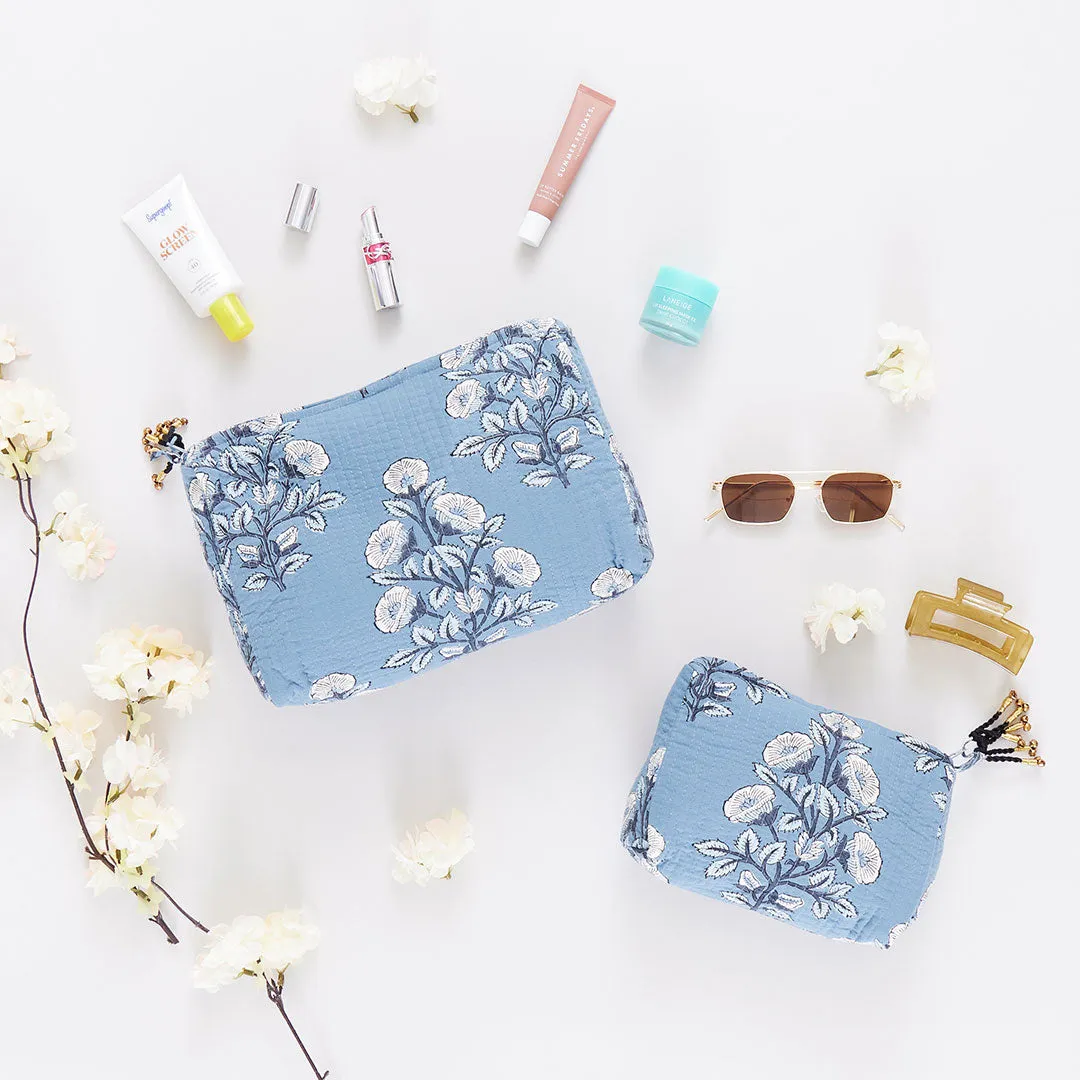 Large Quilted Pouch - Blue Bouquet