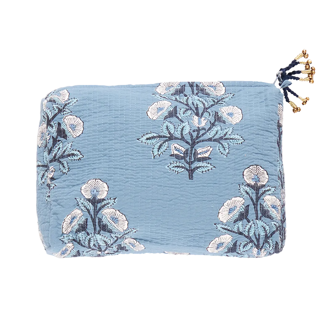 Large Quilted Pouch - Blue Bouquet