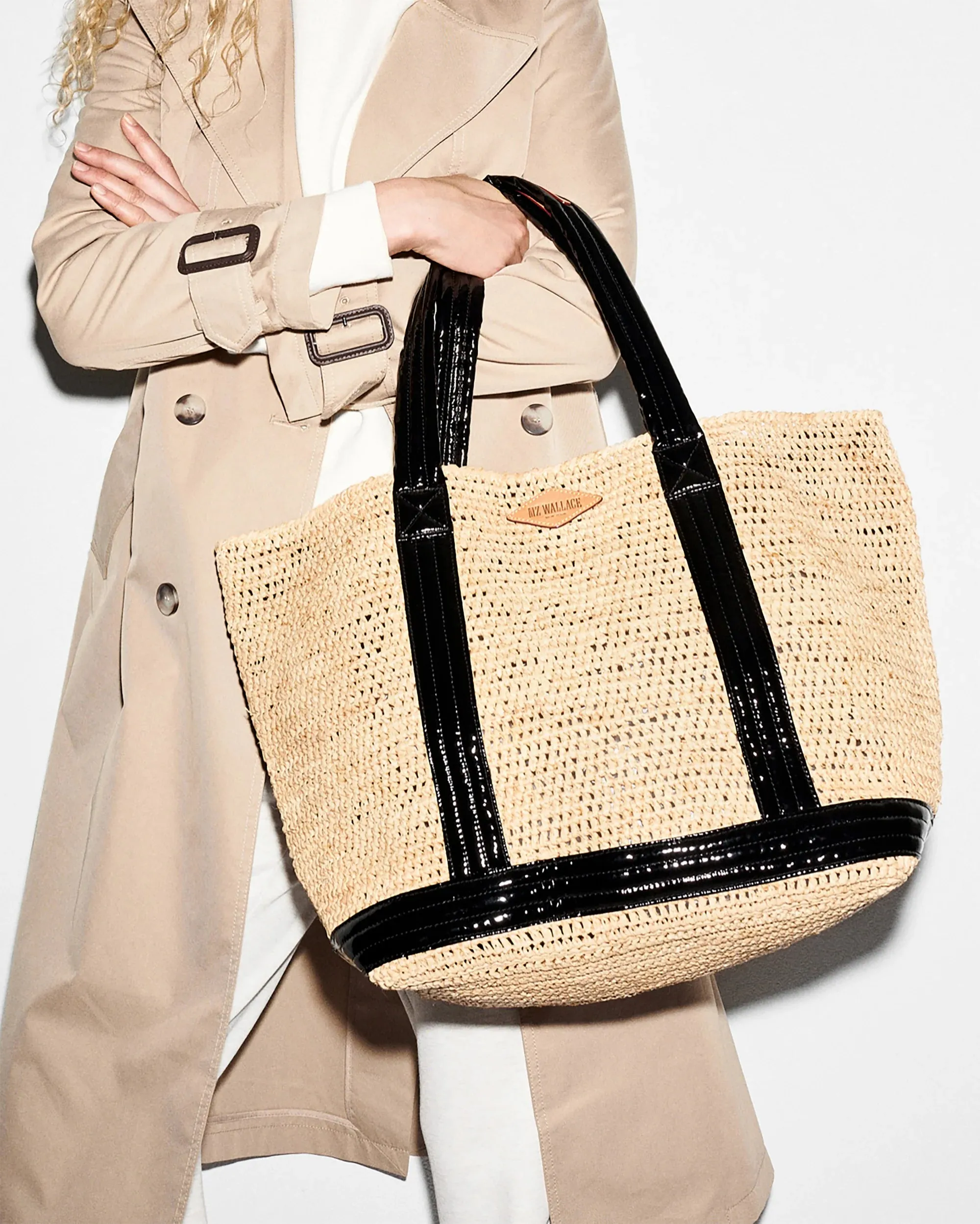 Large Raffia Tote Black Lacquer - MZ Wallace