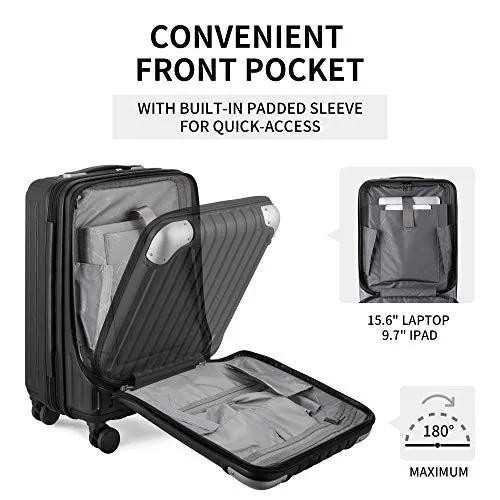 LEVEL8 Grace Carry On Luggage, 20” Hardside Suitcase, ABS PC Harshell Spinner Luggage with TSA Lock, Spinner Wheels - Black, 20-Inch Carry-On