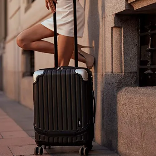 LEVEL8 Grace Carry On Luggage, 20” Hardside Suitcase, ABS PC Harshell Spinner Luggage with TSA Lock, Spinner Wheels - Black, 20-Inch Carry-On