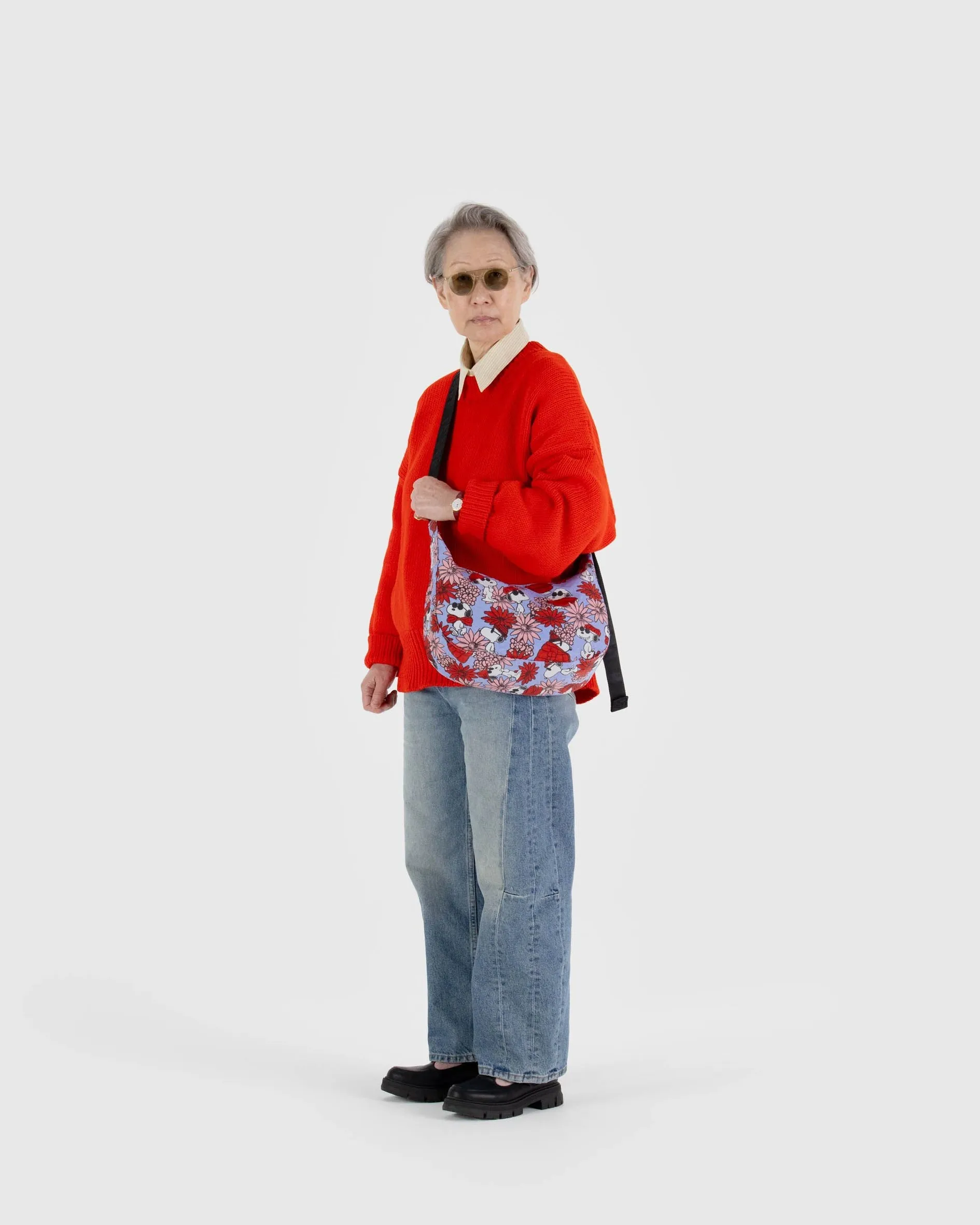 Medium Nylon Crescent Bag - Floral Snoopy - 47" Strap