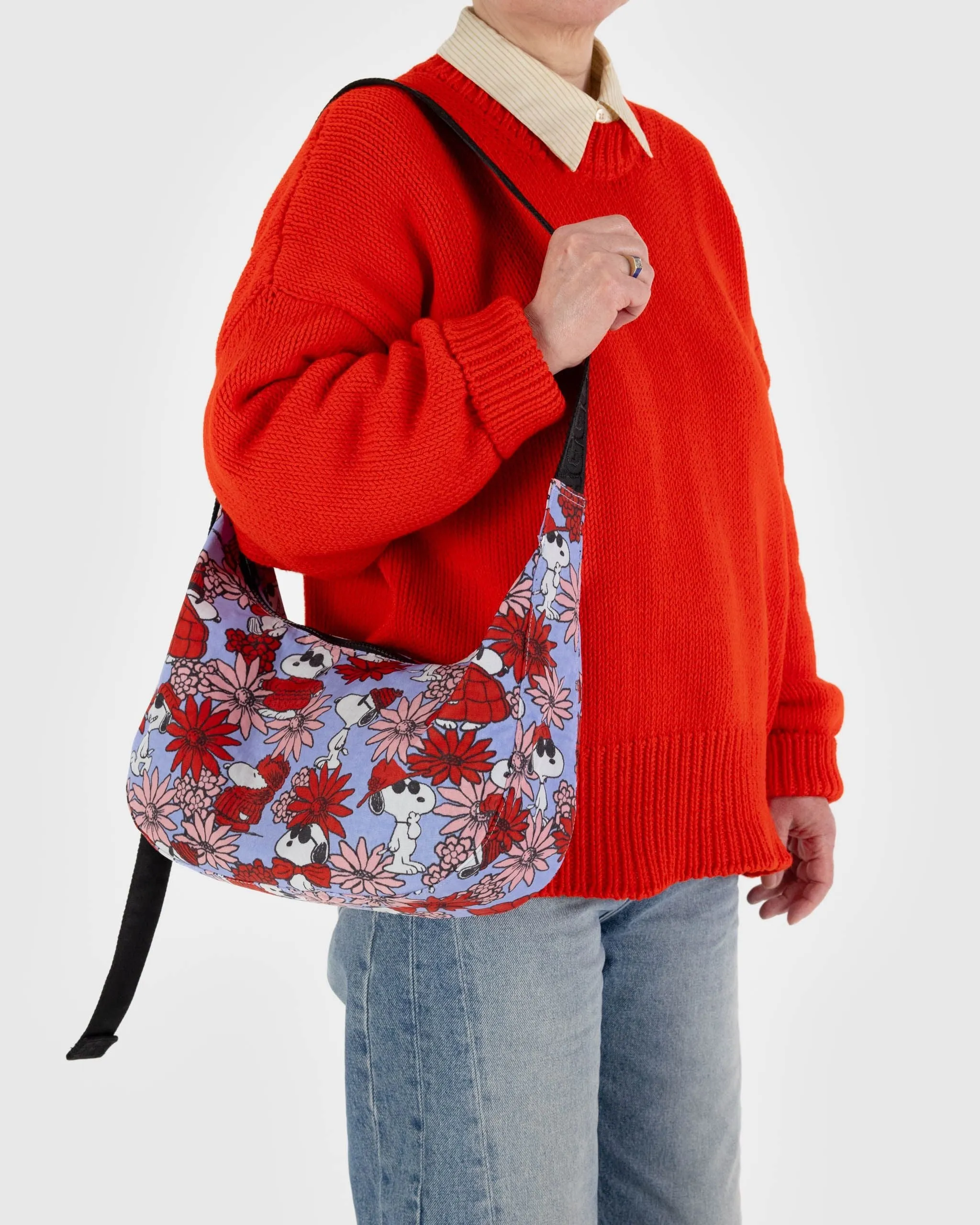 Medium Nylon Crescent Bag - Floral Snoopy - 47" Strap