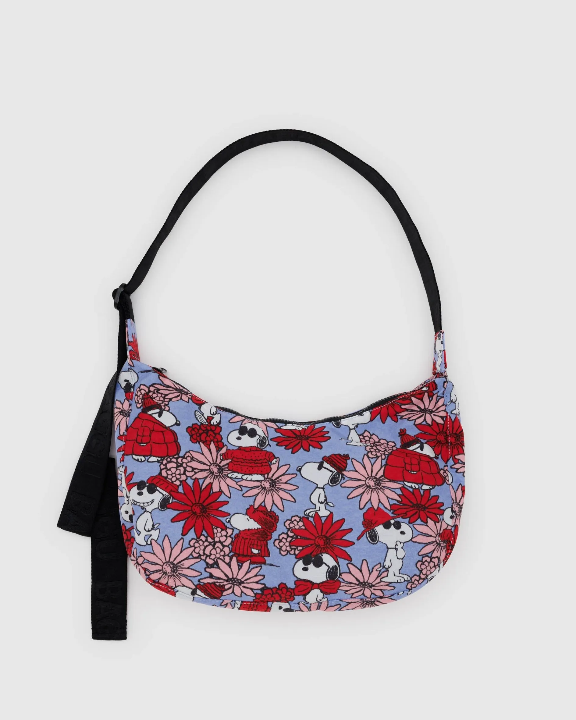 Medium Nylon Crescent Bag - Floral Snoopy - 47" Strap