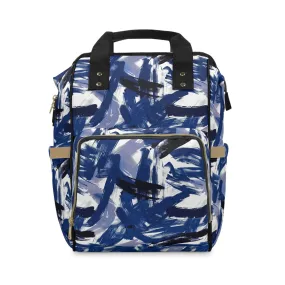 Midnight Frenzy Bold Abstract Brush Strokes in Shades of Deep Blue and White Multifunctional Diaper Backpack