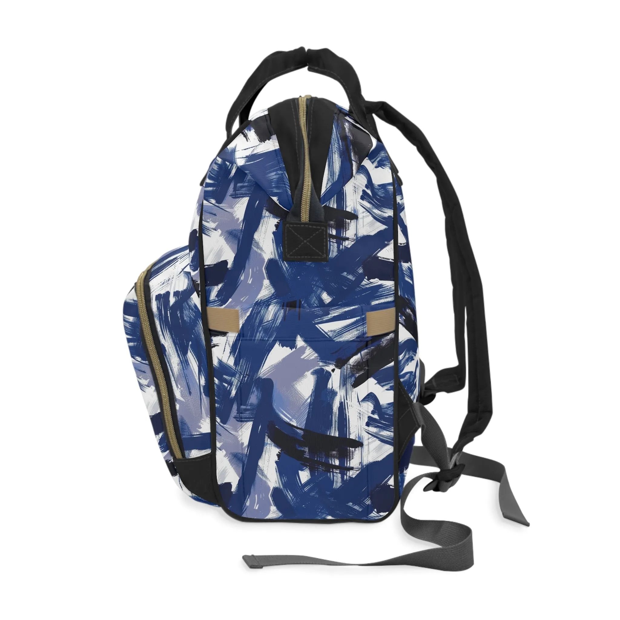 Midnight Frenzy Bold Abstract Brush Strokes in Shades of Deep Blue and White Multifunctional Diaper Backpack