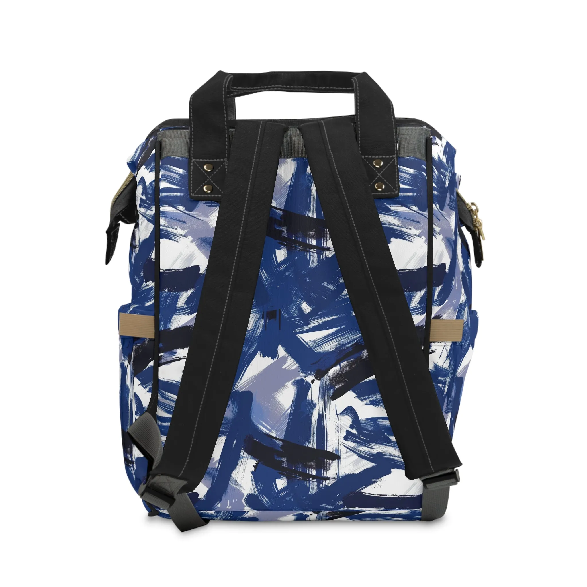 Midnight Frenzy Bold Abstract Brush Strokes in Shades of Deep Blue and White Multifunctional Diaper Backpack
