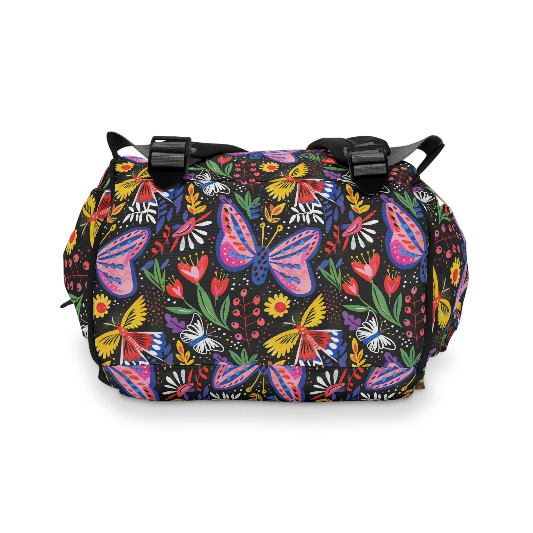 Midnight Whimsy: Hand-drawn Flowers, Butterflies, and Bursting Blooms in a Moonlit Garden Multifunctional Diaper Backpack