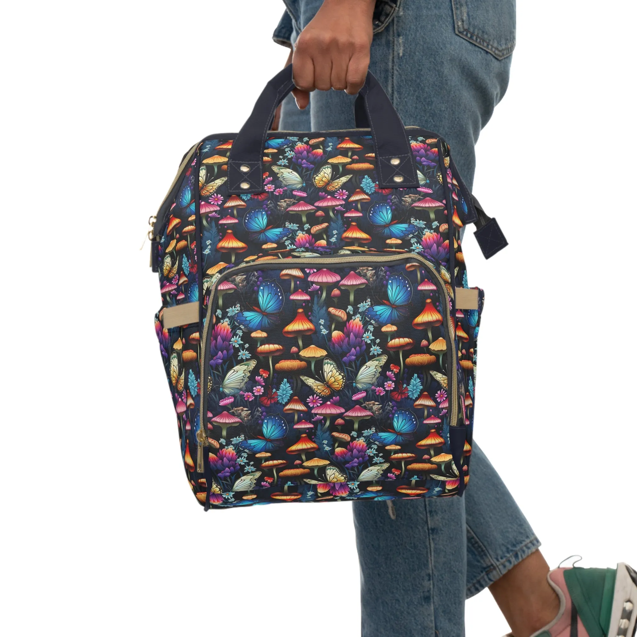 Mystical Butterflies and Mushroom Nighttime Garden Multifunctional Diaper Backpack