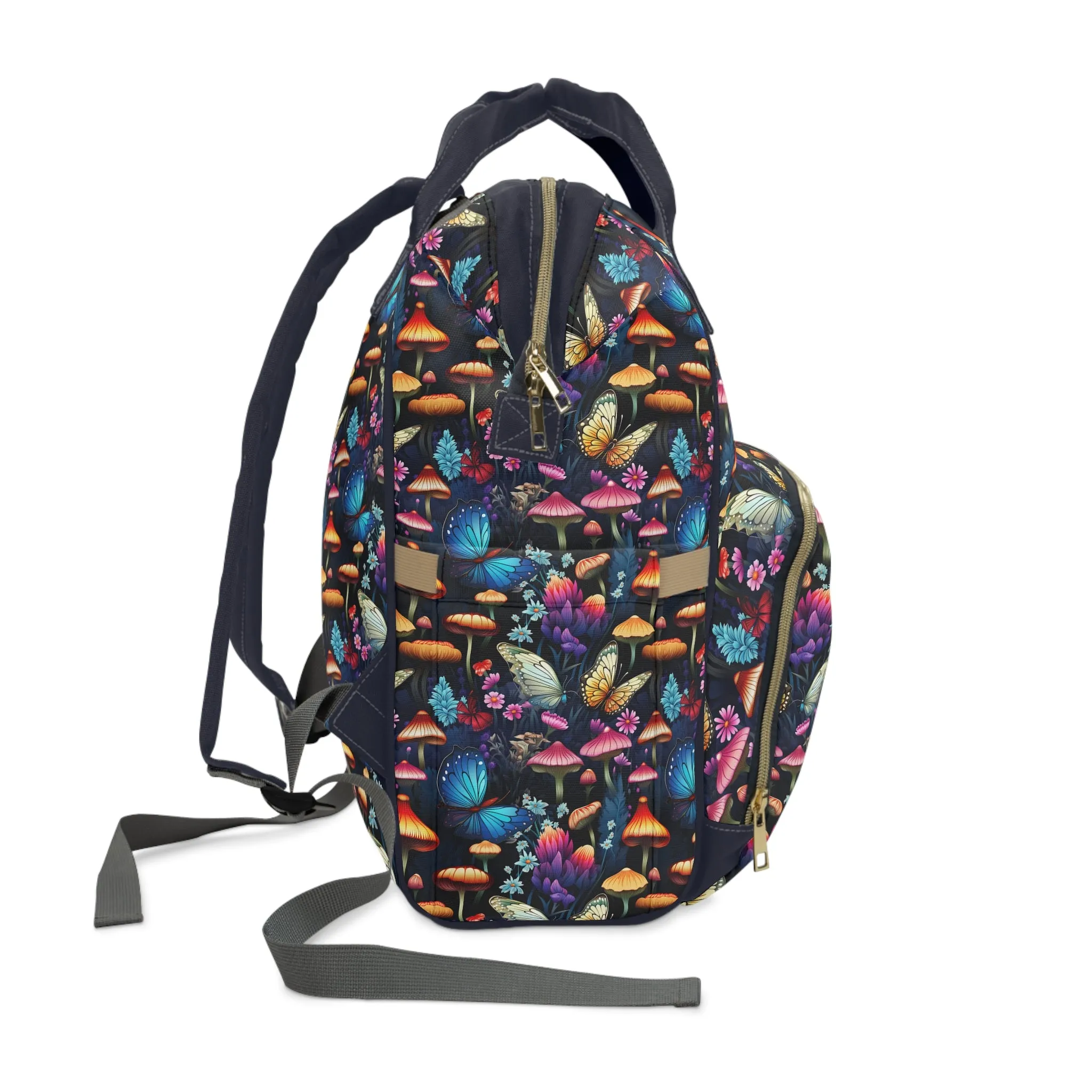 Mystical Butterflies and Mushroom Nighttime Garden Multifunctional Diaper Backpack