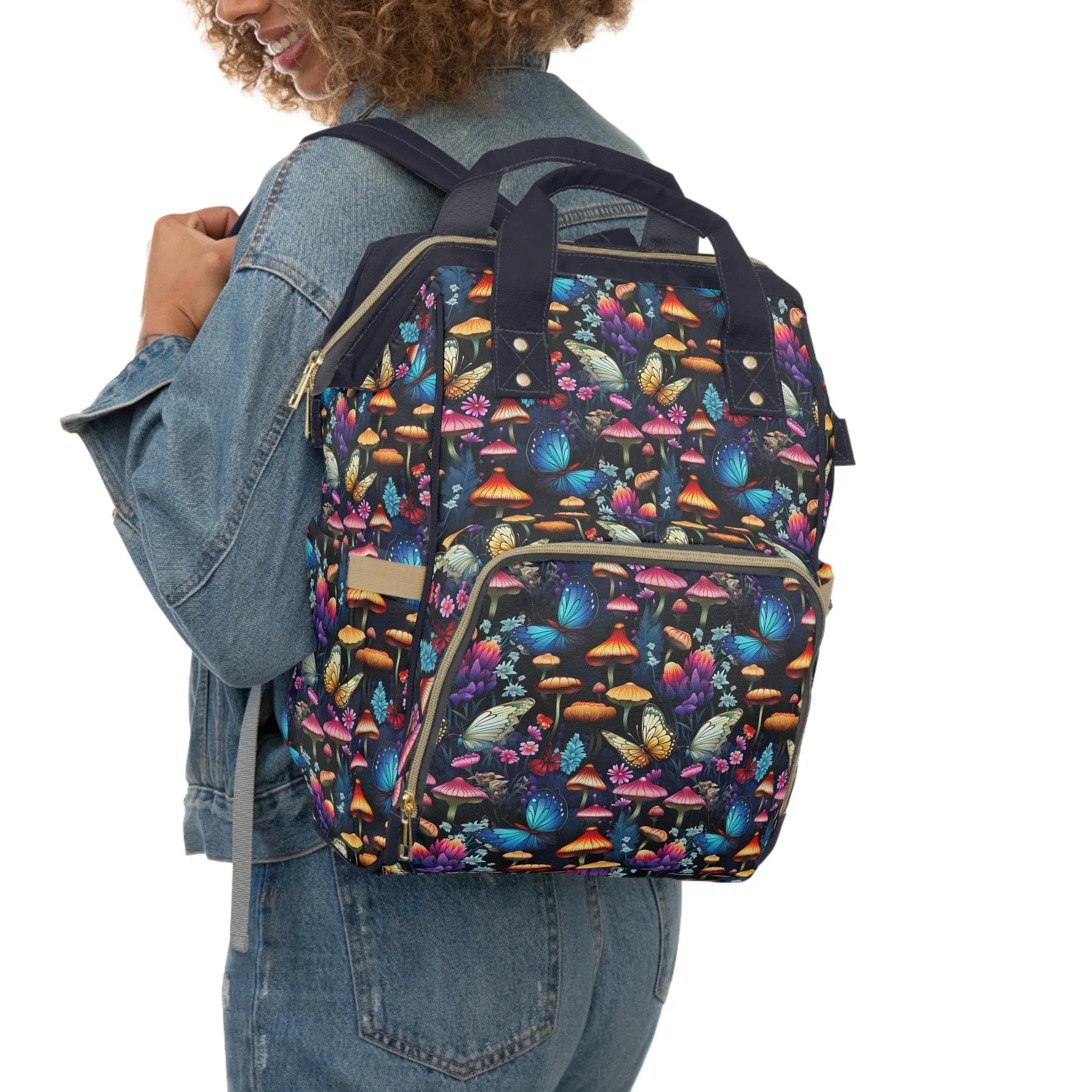 Mystical Butterflies and Mushroom Nighttime Garden Multifunctional Diaper Backpack