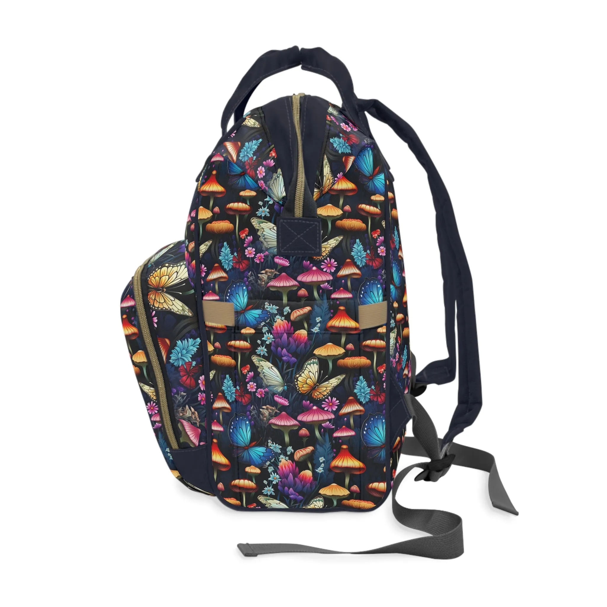 Mystical Butterflies and Mushroom Nighttime Garden Multifunctional Diaper Backpack