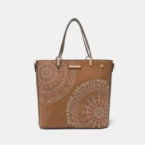 Nicole Lee USA Metallic Stitching Embroidery Inlaid Rhinestone Tote Bag