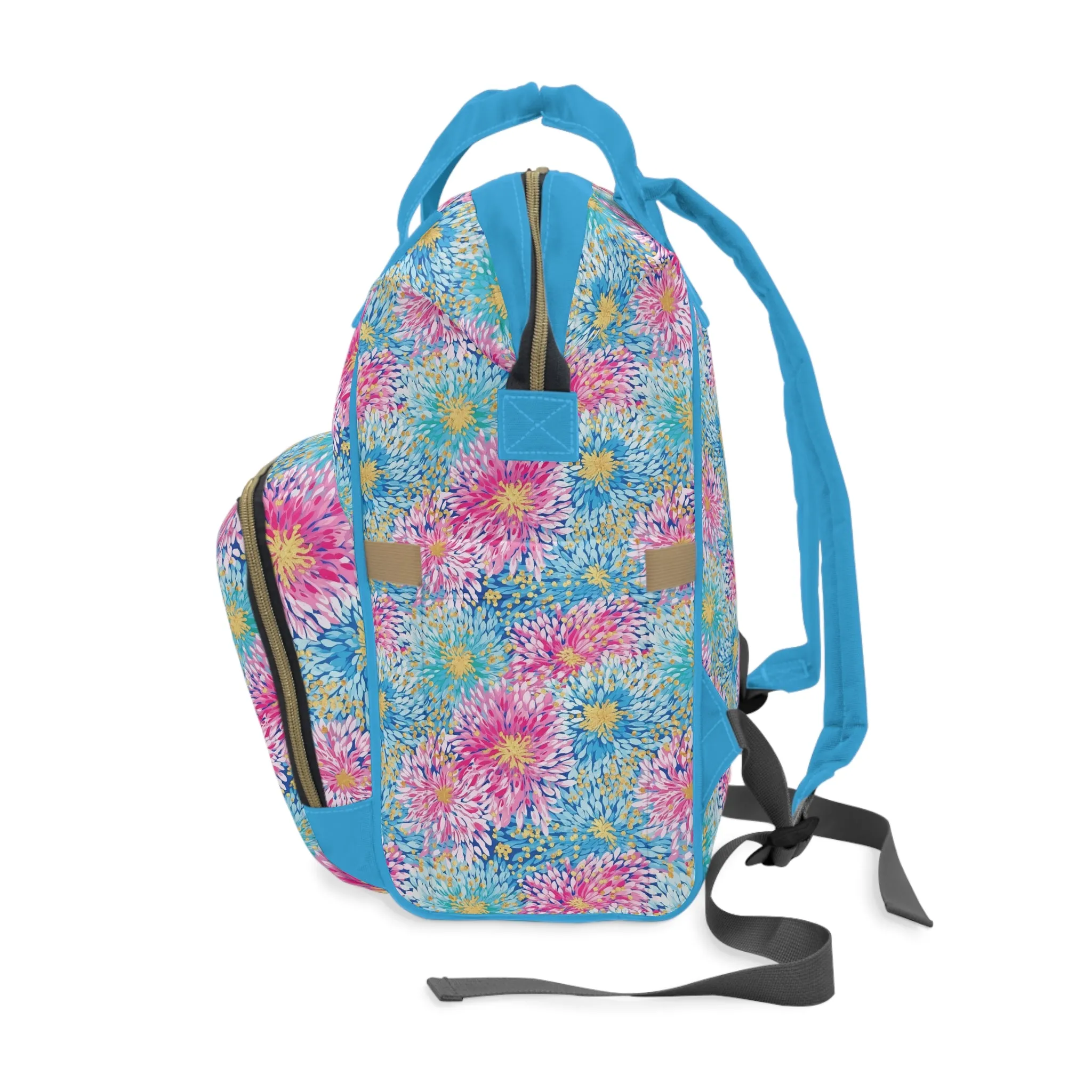 Pastel Harmony: Watercolor Chrysanthemums in Pink, Blue, and Yellow Multifunctional Diaper Backpack