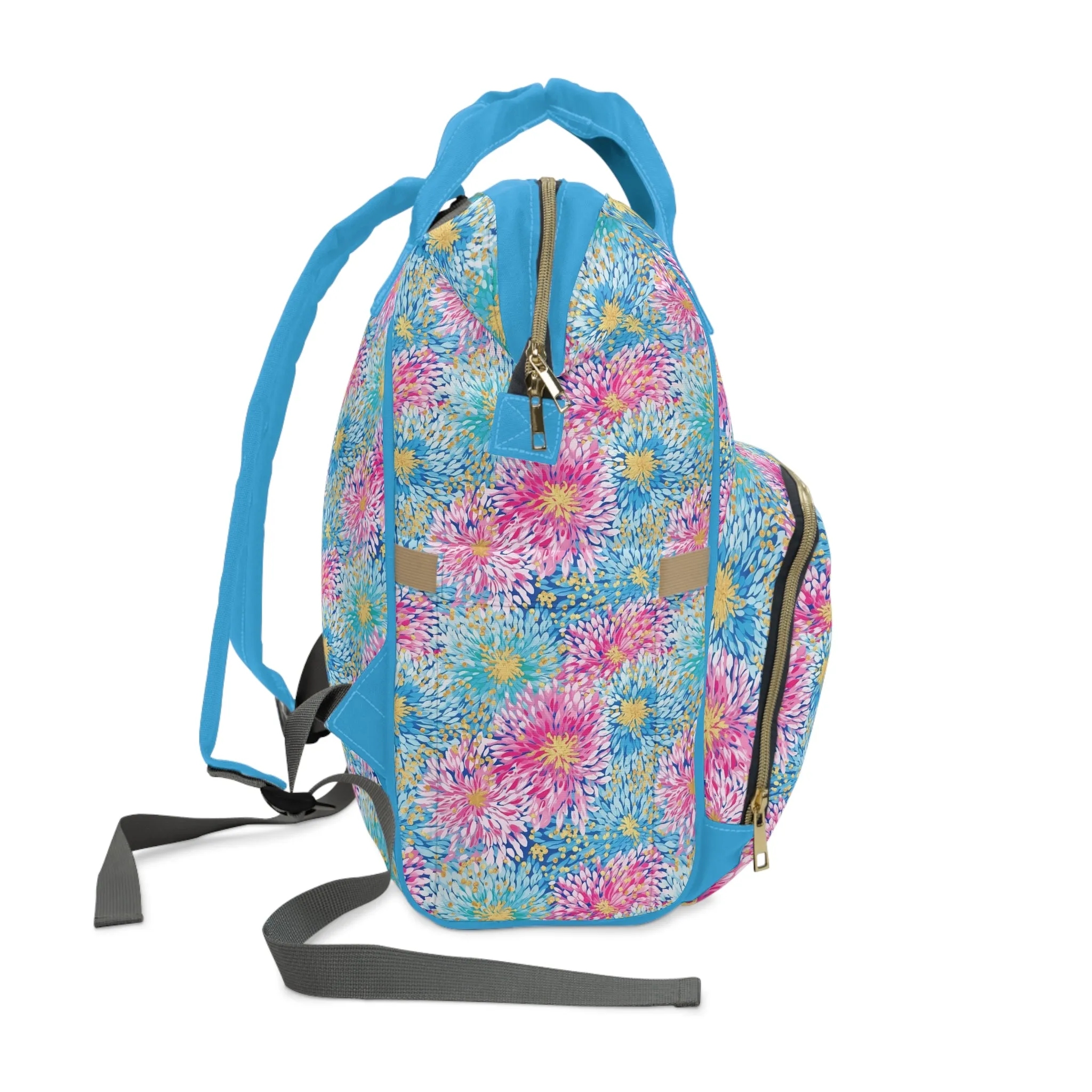 Pastel Harmony: Watercolor Chrysanthemums in Pink, Blue, and Yellow Multifunctional Diaper Backpack
