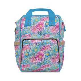 Pastel Harmony: Watercolor Chrysanthemums in Pink, Blue, and Yellow Multifunctional Diaper Backpack