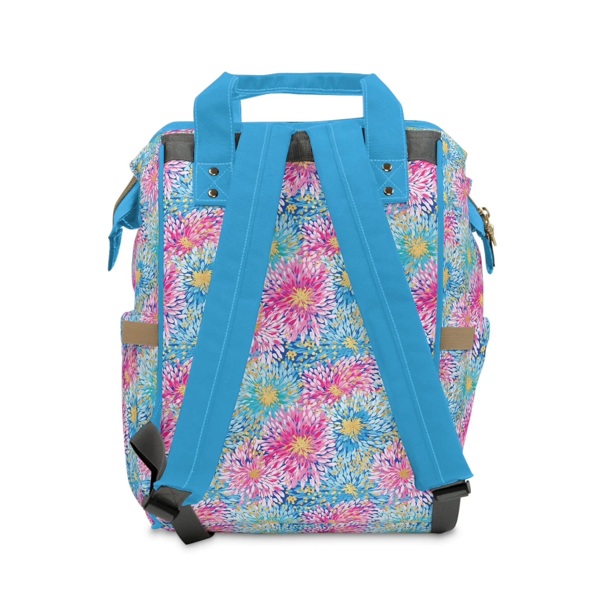 Pastel Harmony: Watercolor Chrysanthemums in Pink, Blue, and Yellow Multifunctional Diaper Backpack