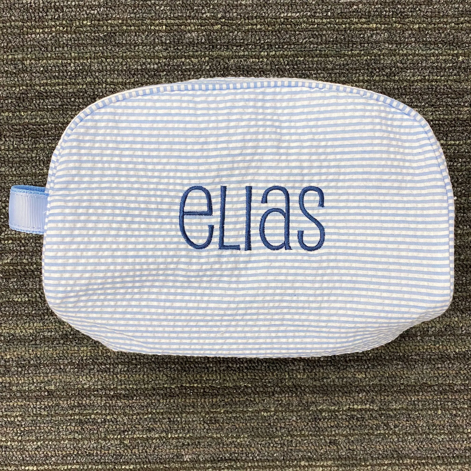 Personalized Seersucker Baby Blue Traveler Pouch