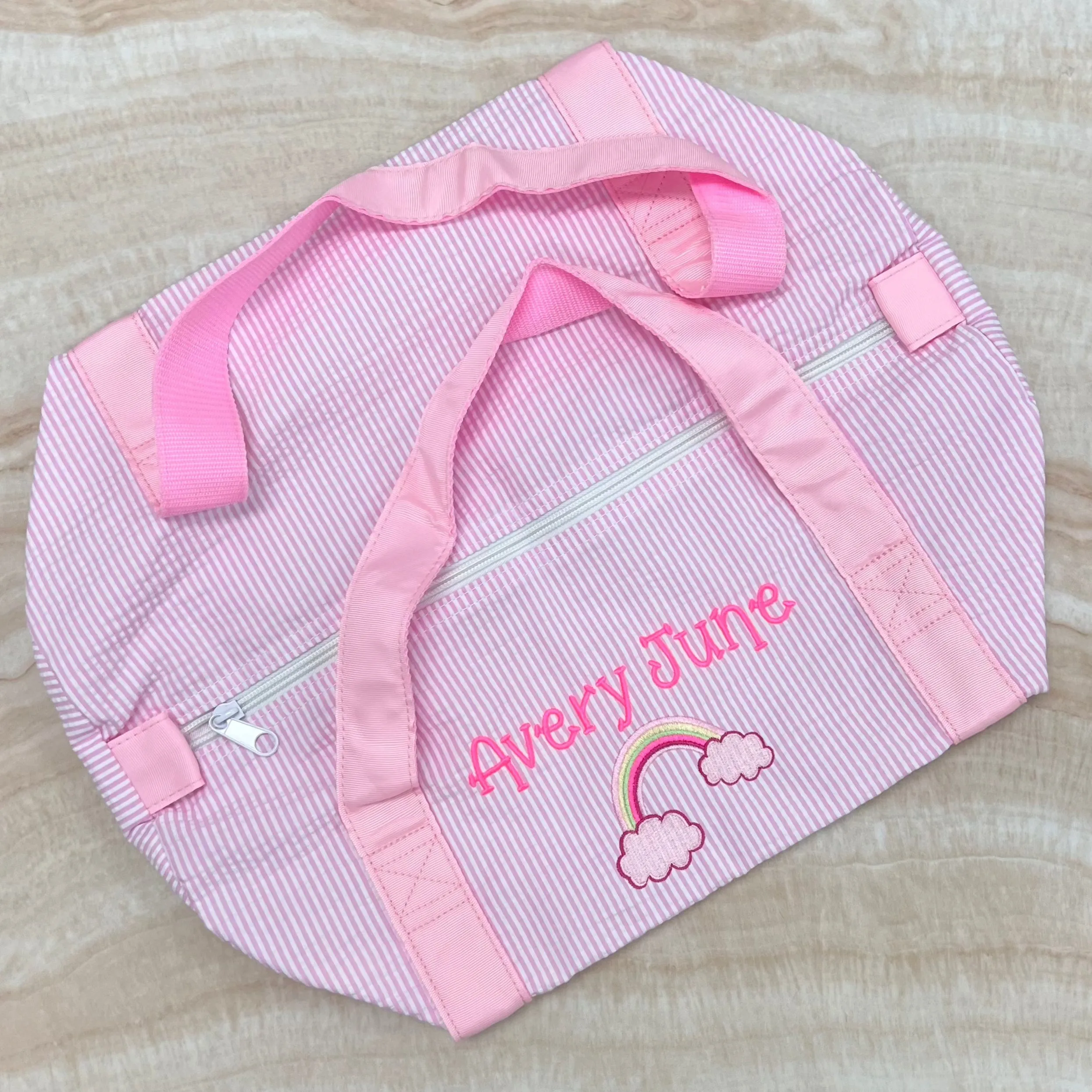Personalized Seersucker Baby Pink Duffel Bag