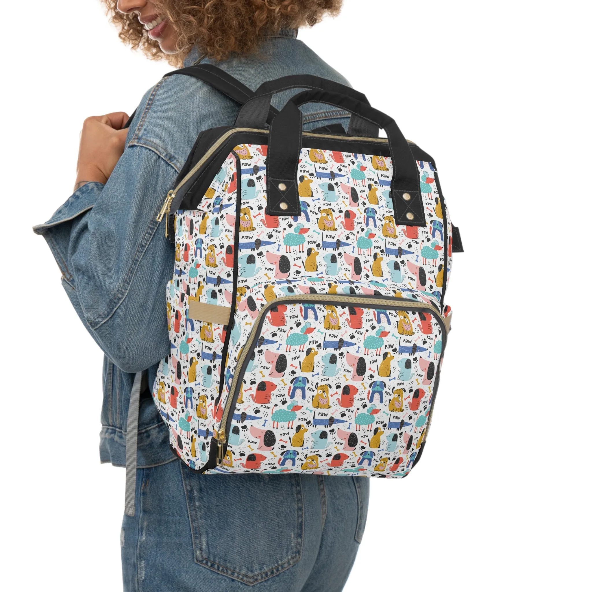 Playful Pups: Colorful Cartoon Dogs Multifunctional Diaper Backpack
