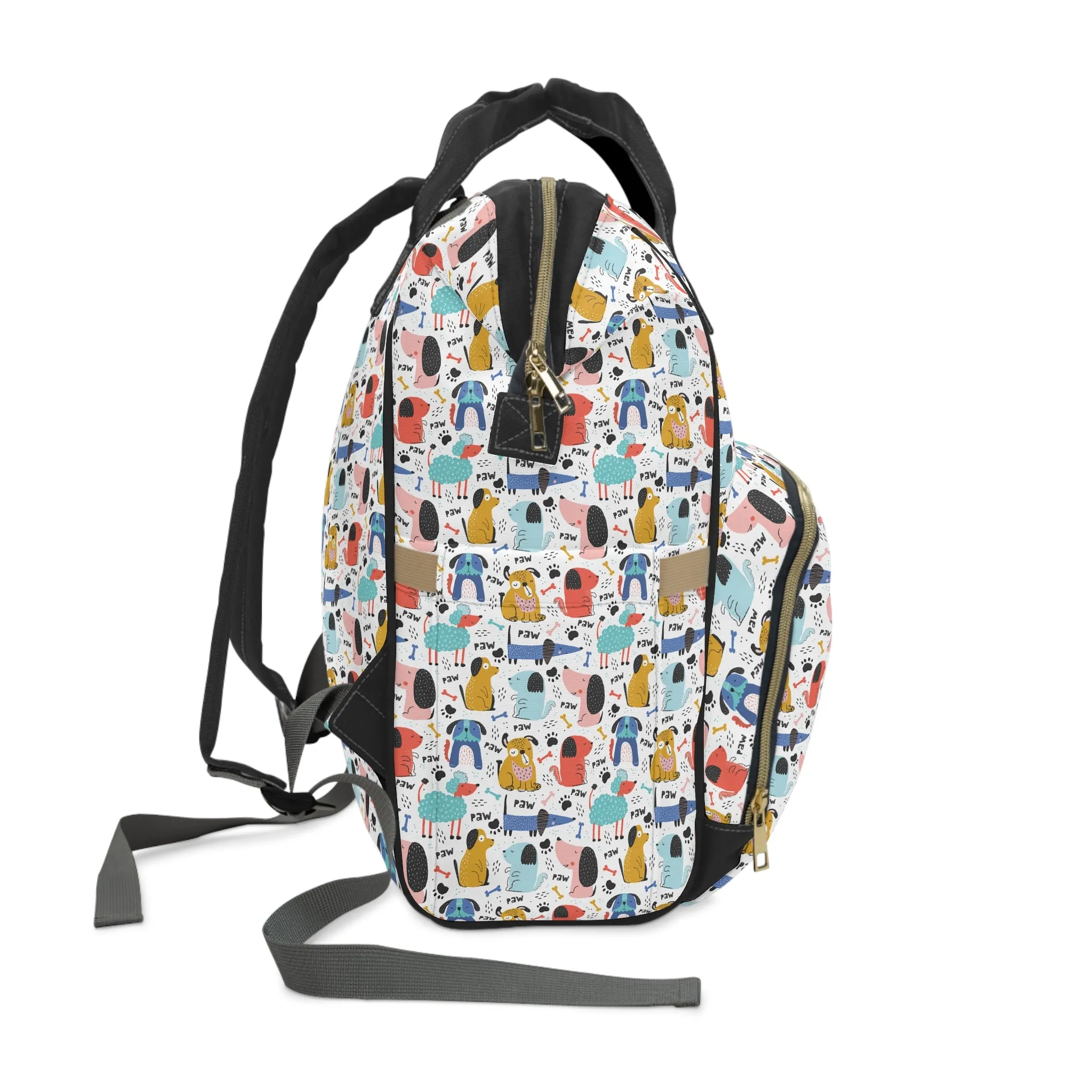 Playful Pups: Colorful Cartoon Dogs Multifunctional Diaper Backpack