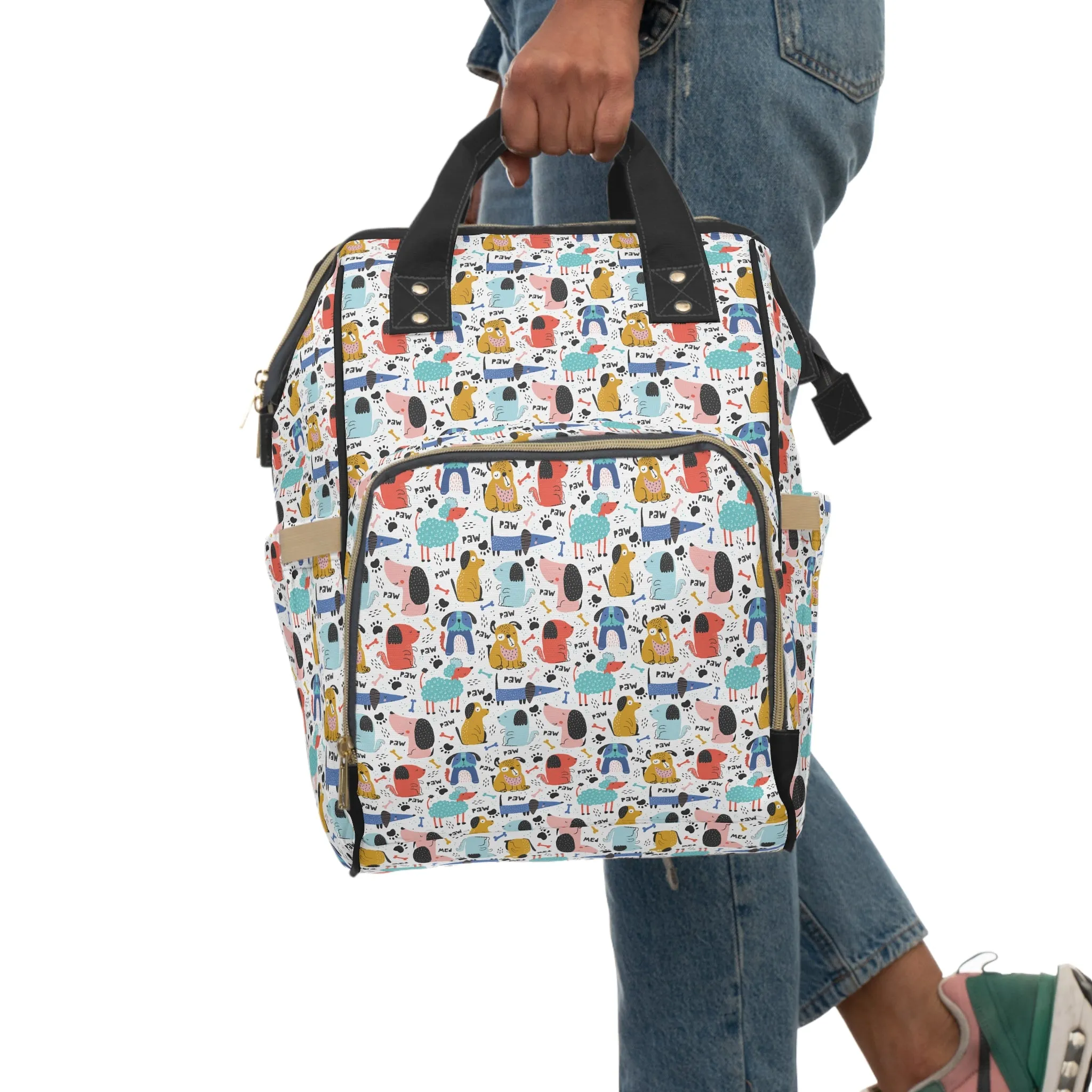Playful Pups: Colorful Cartoon Dogs Multifunctional Diaper Backpack
