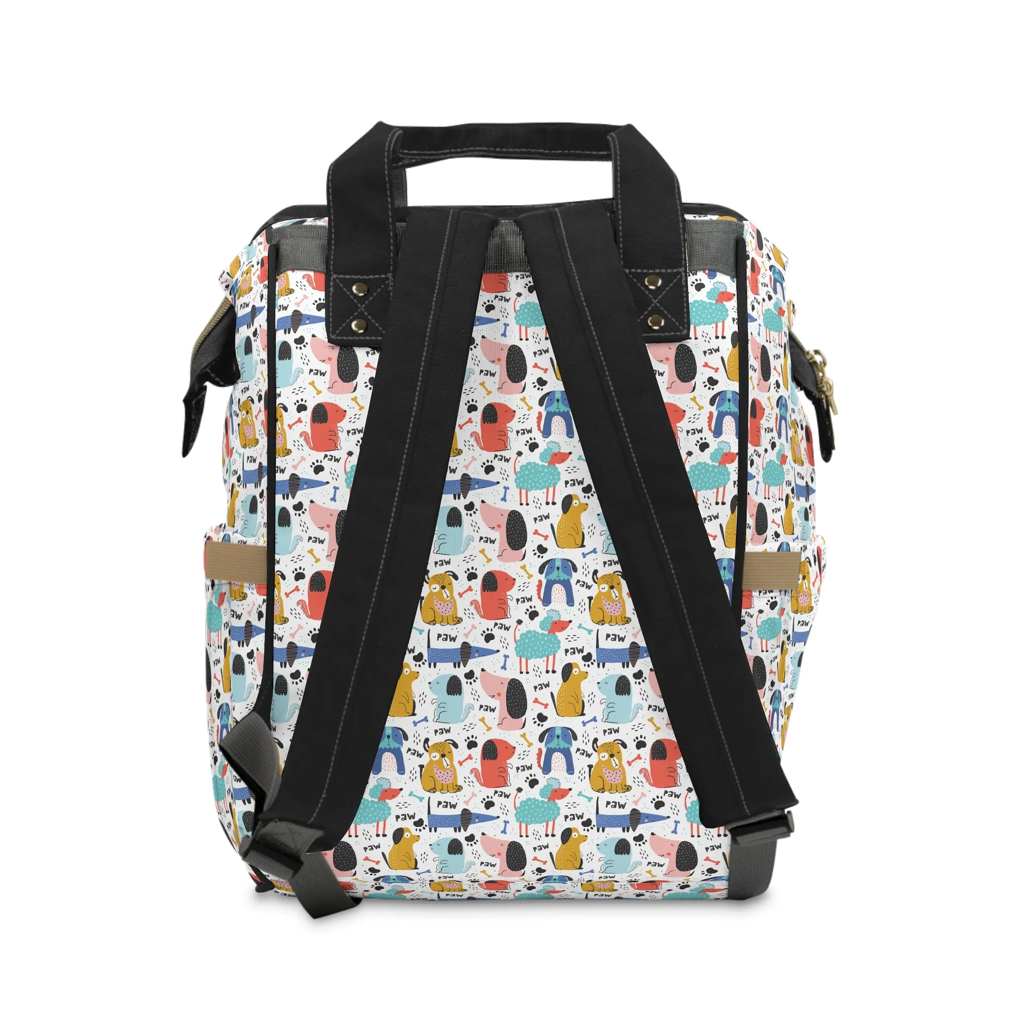 Playful Pups: Colorful Cartoon Dogs Multifunctional Diaper Backpack