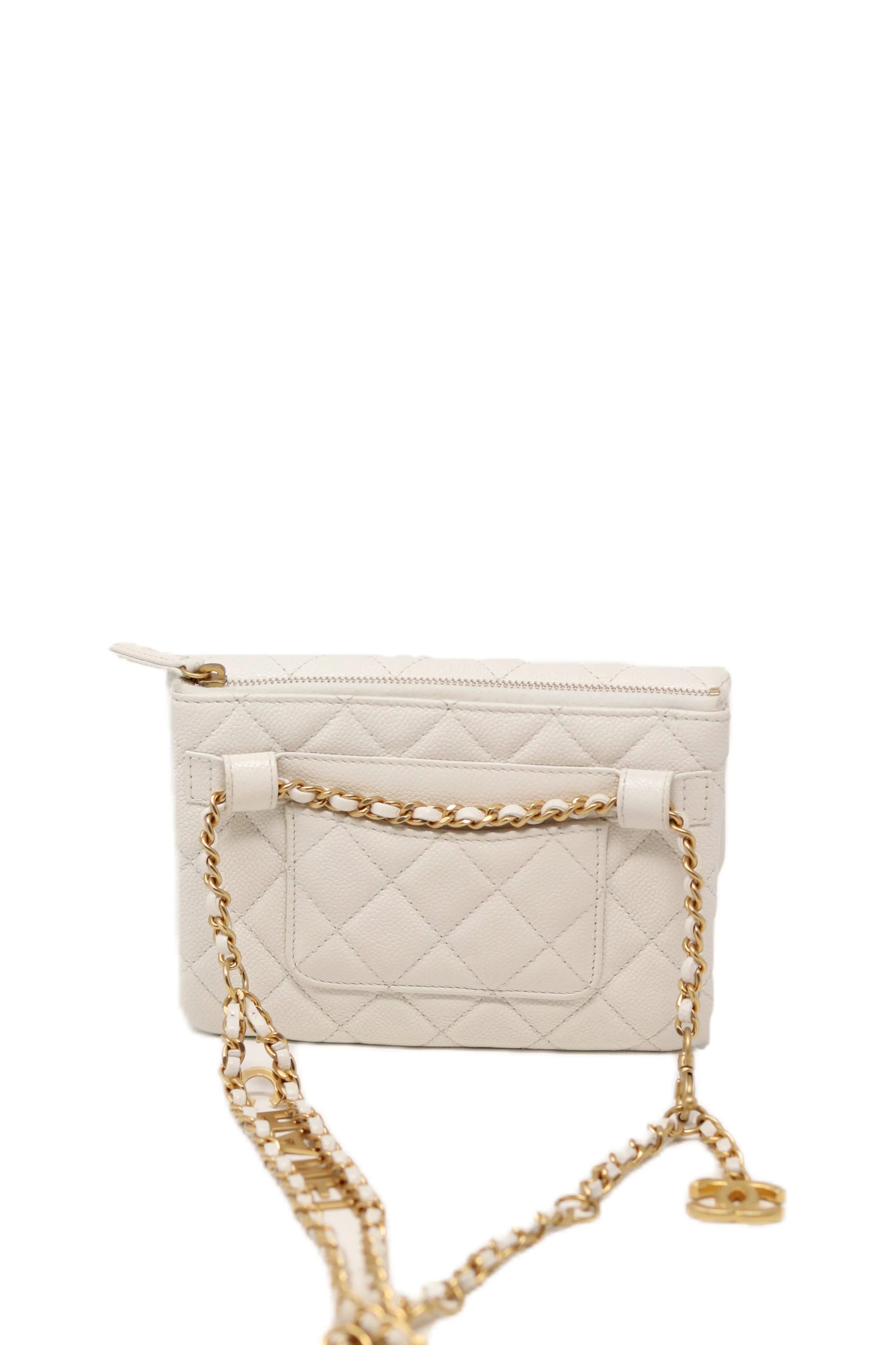 Pre-Owned Chanel 2022 White Caviar Logo Belt Bag