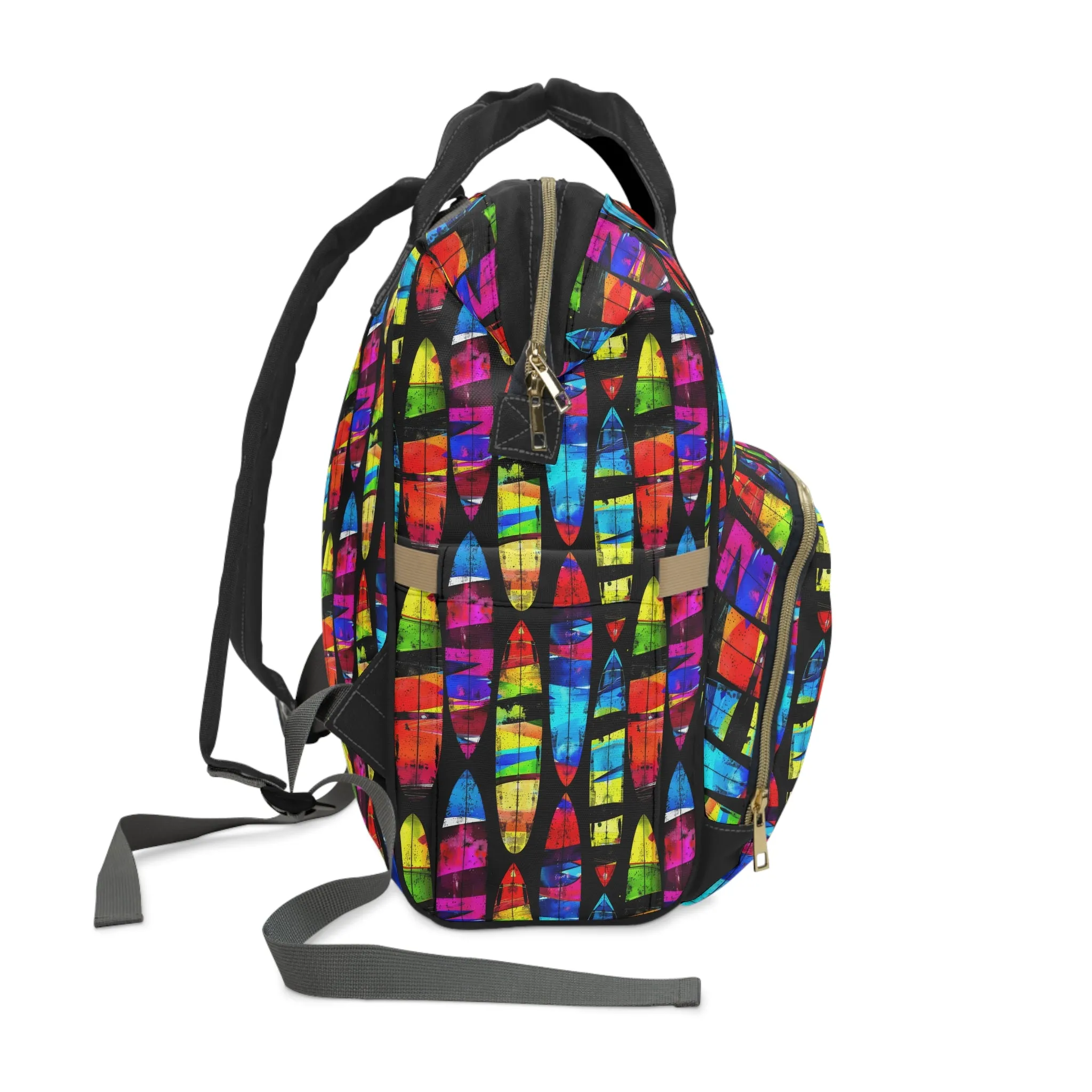 Prismatic Waves: Surfing on Rainbow Dreams Multifunctional Diaper Backpack