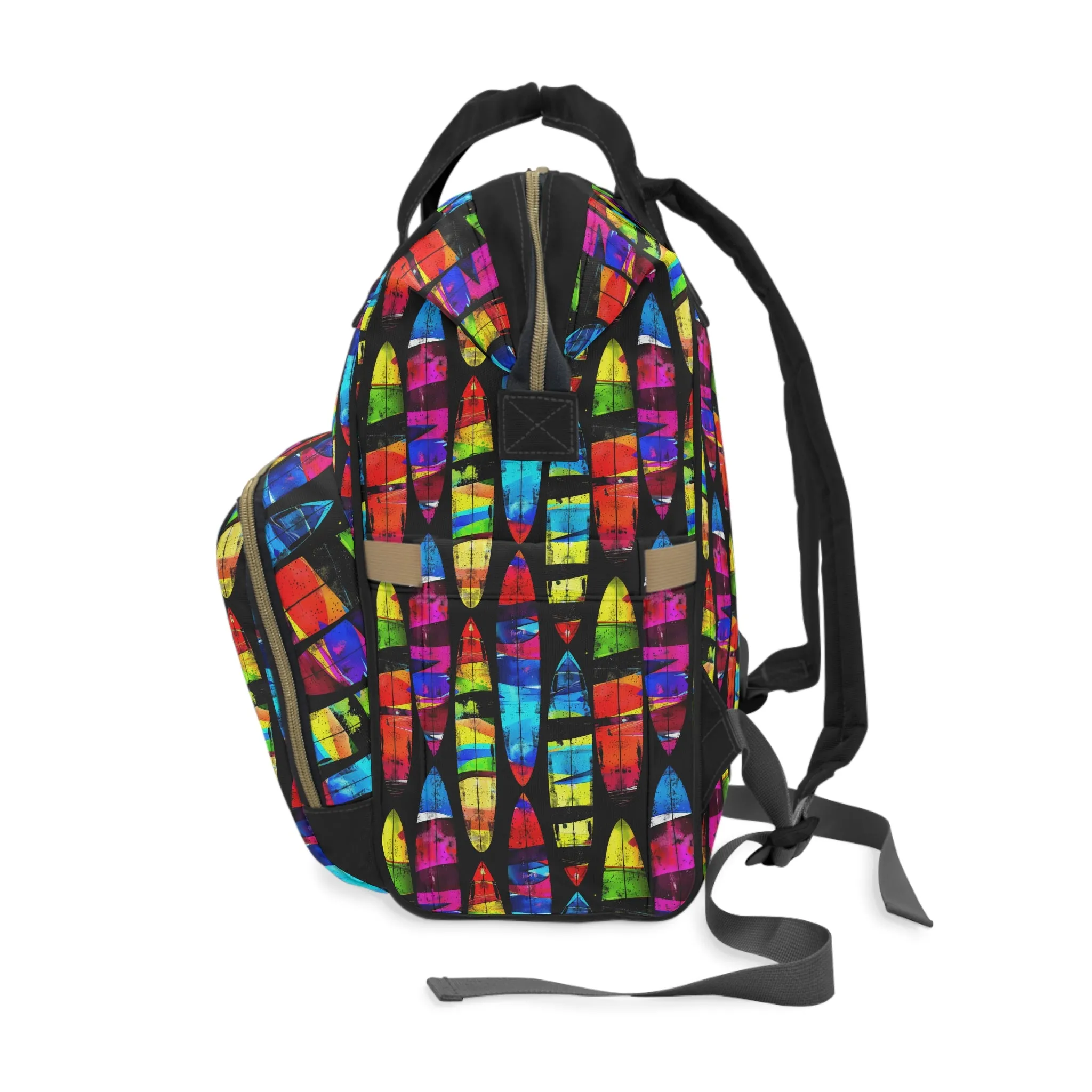 Prismatic Waves: Surfing on Rainbow Dreams Multifunctional Diaper Backpack