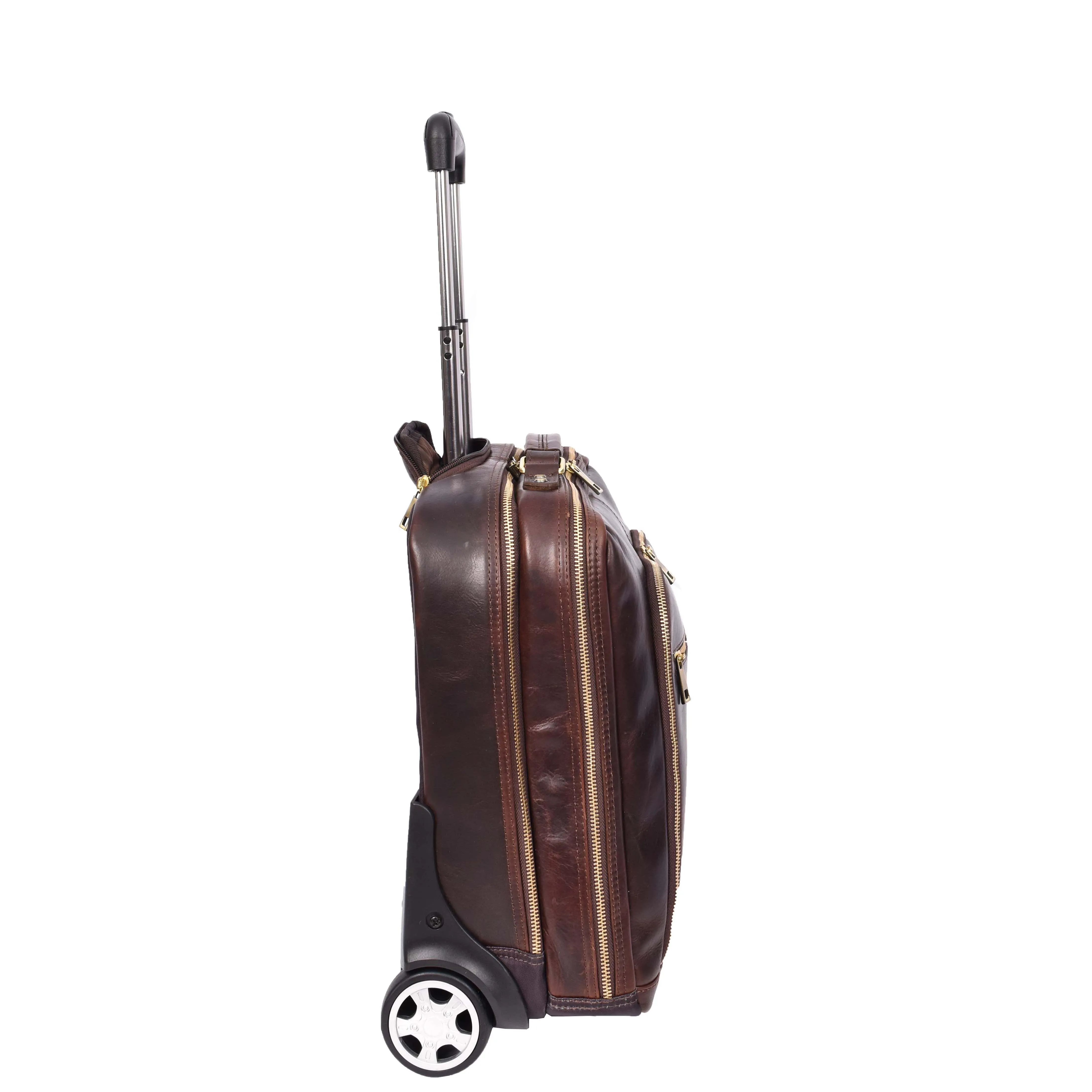 Real Leather Pilot Case Wheels Telescopic Handle for Business Travel Bag Sussex Brown