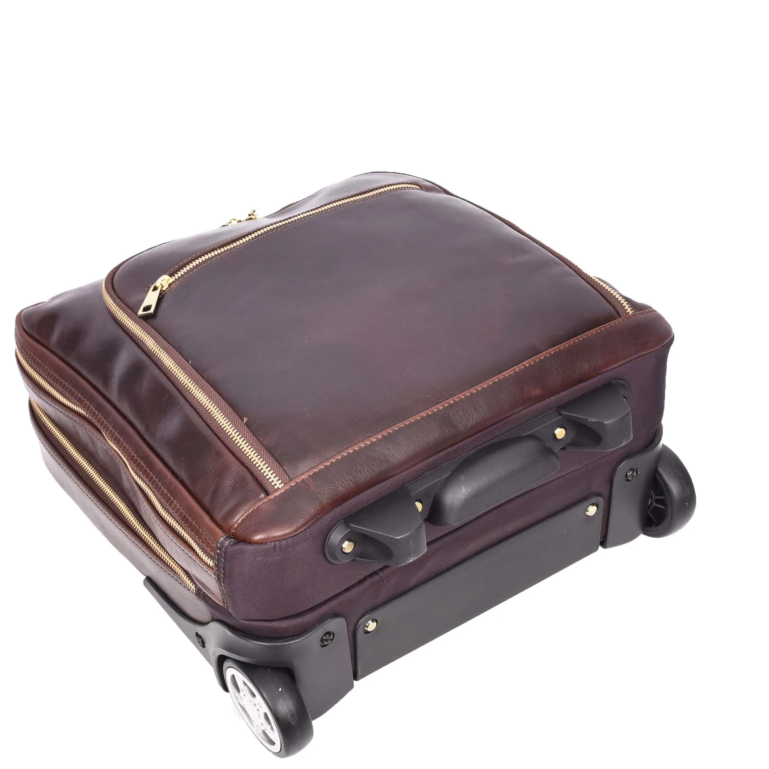 Real Leather Pilot Case Wheels Telescopic Handle for Business Travel Bag Sussex Brown