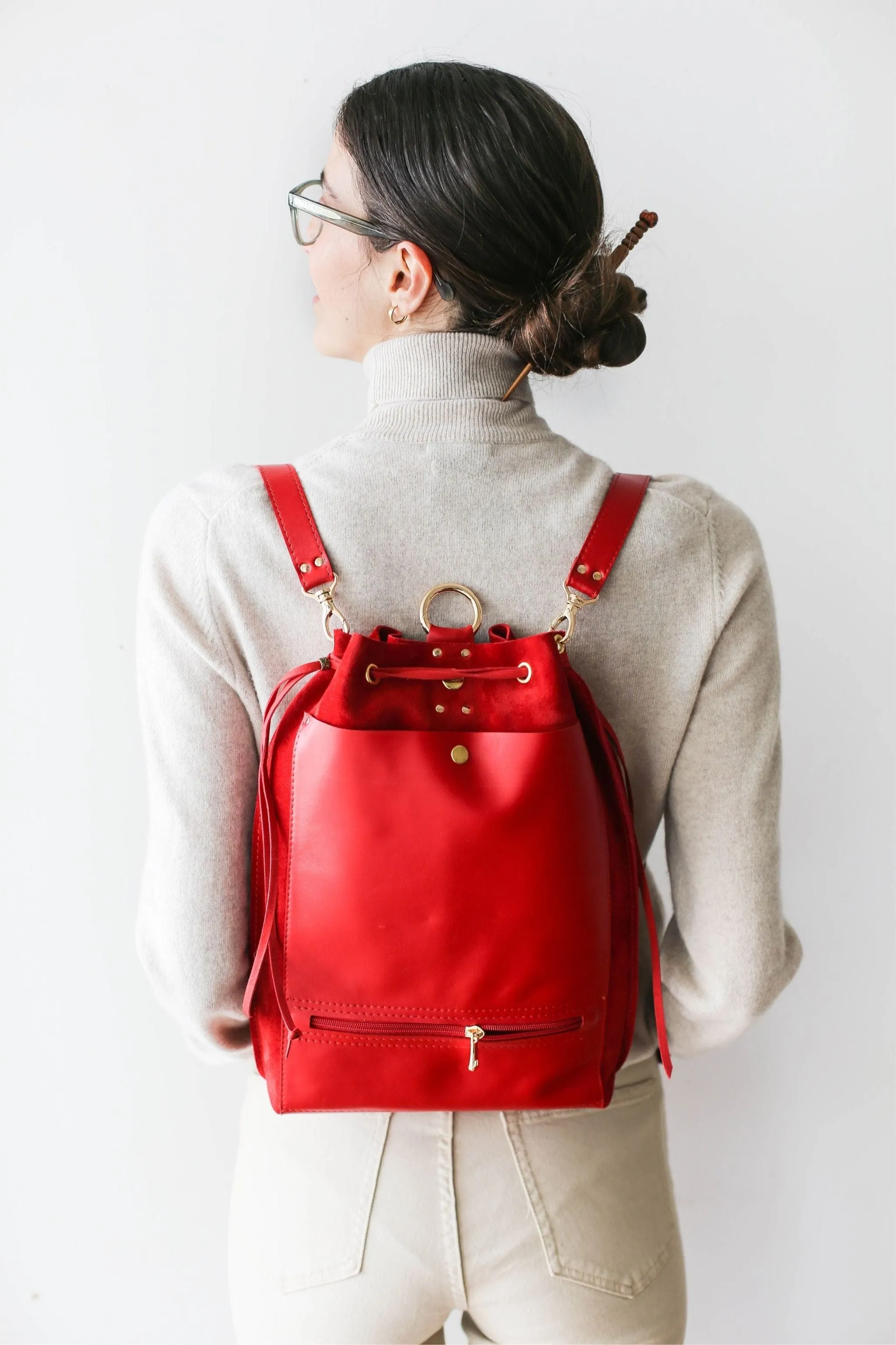 Red Leather Backpack Purse