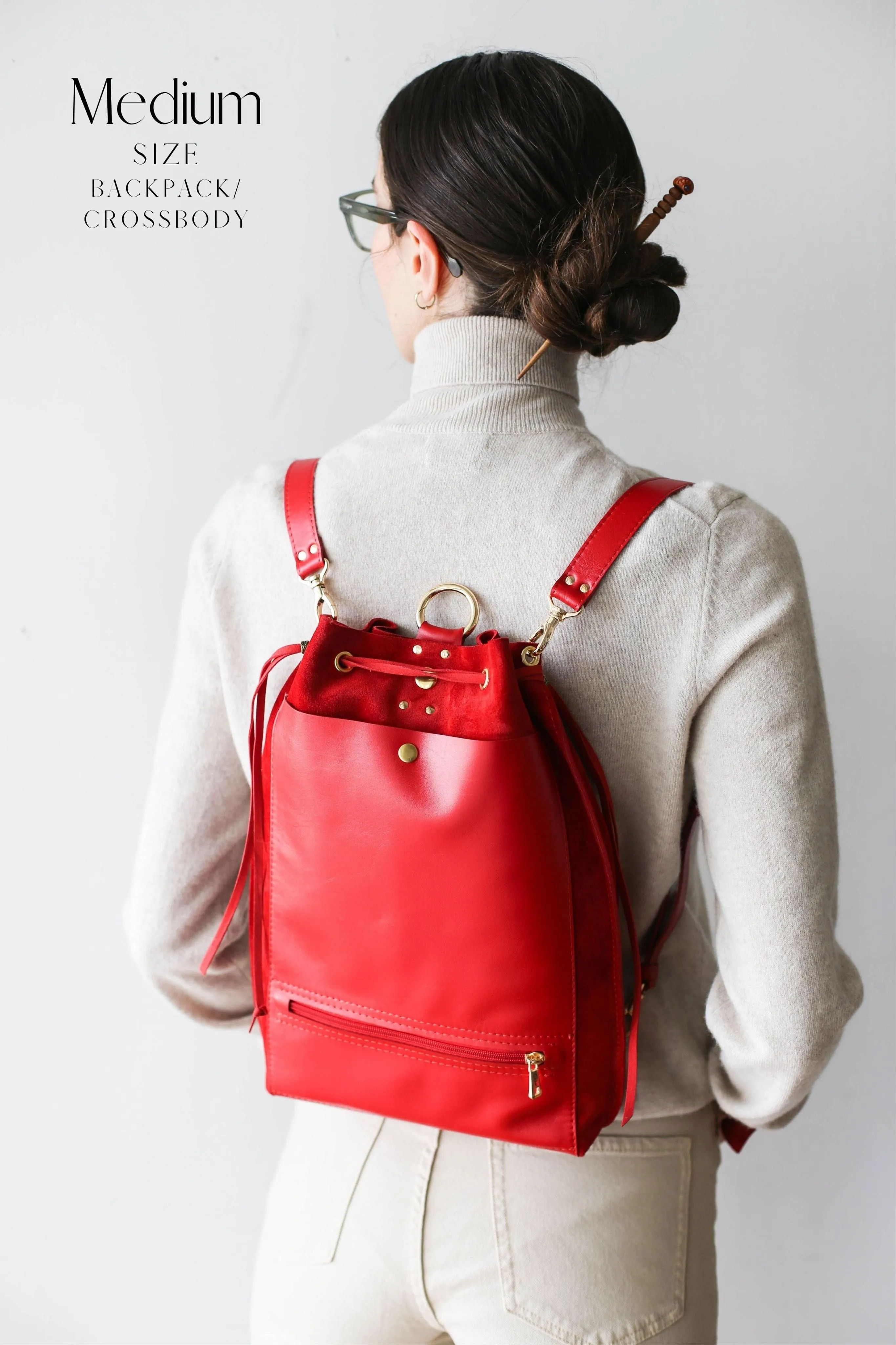 Red Leather Backpack Purse