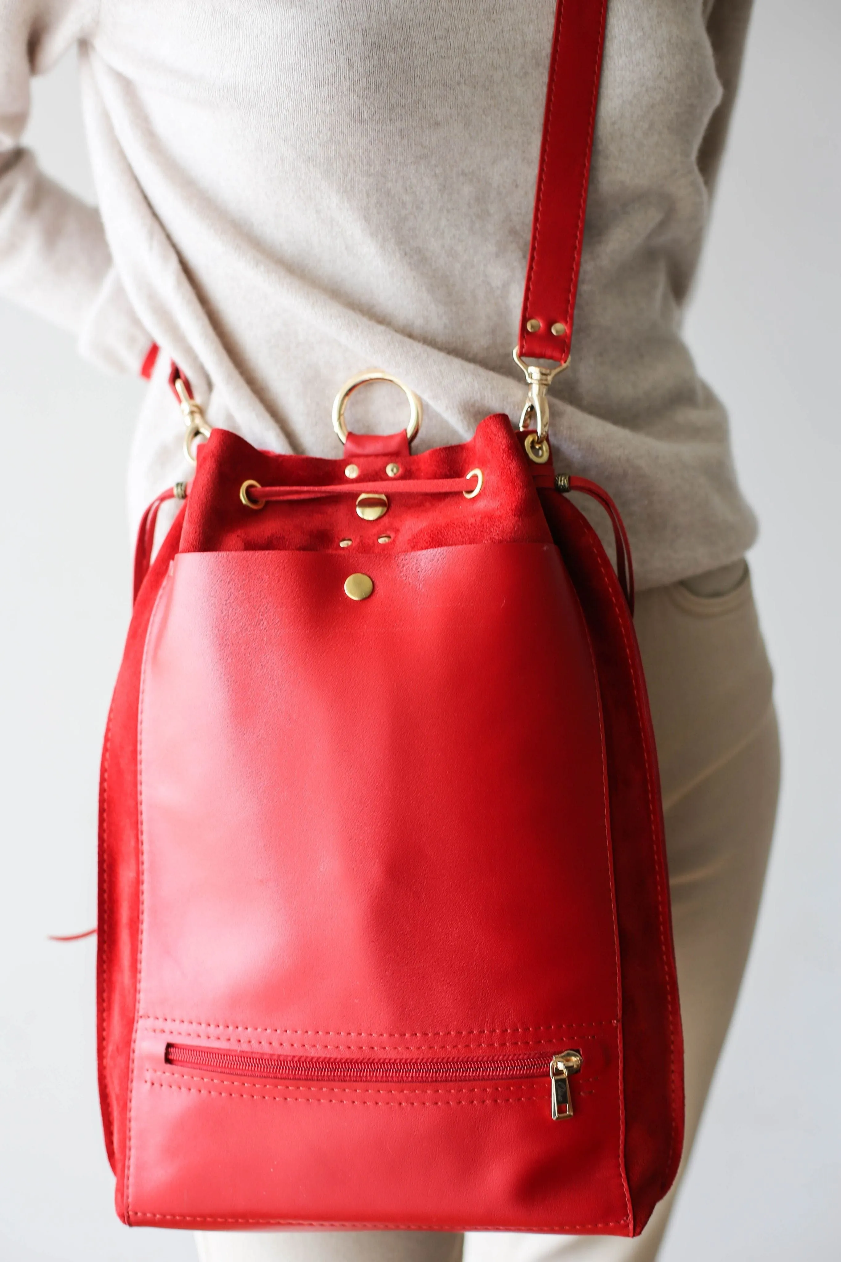 Red Leather Backpack Purse