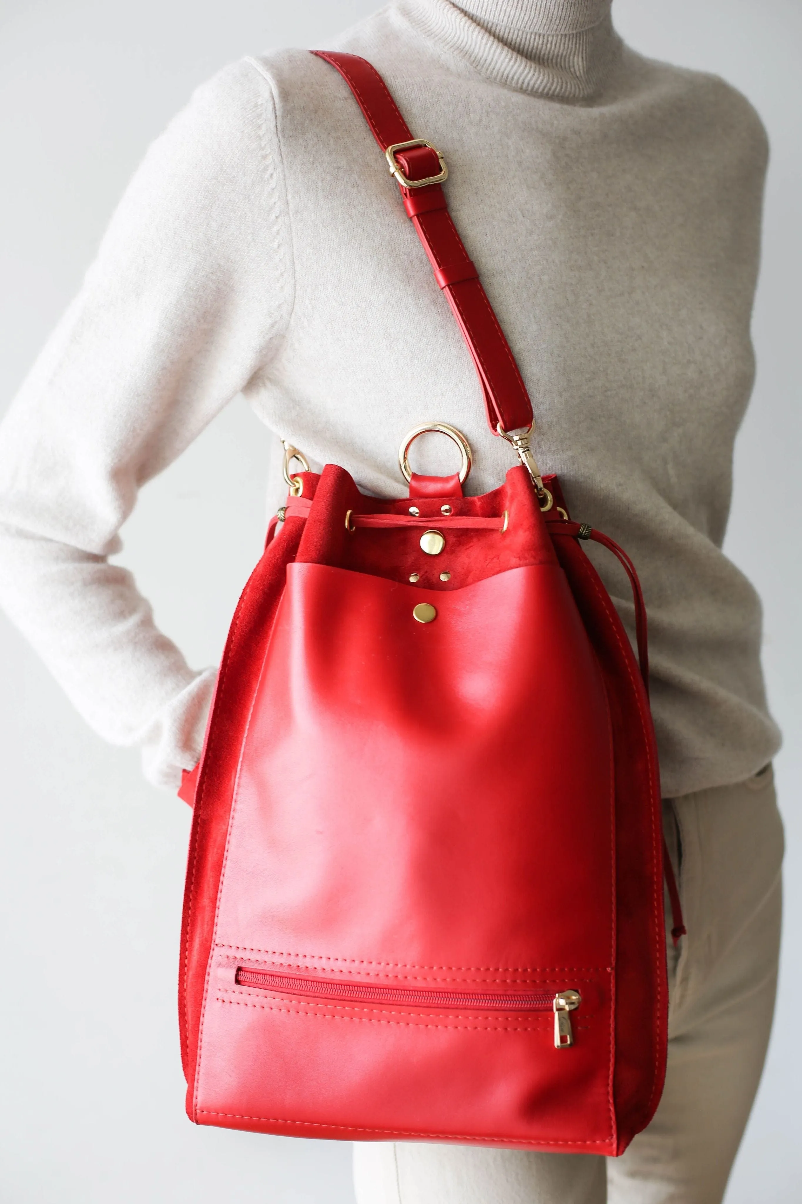 Red Leather Backpack Purse